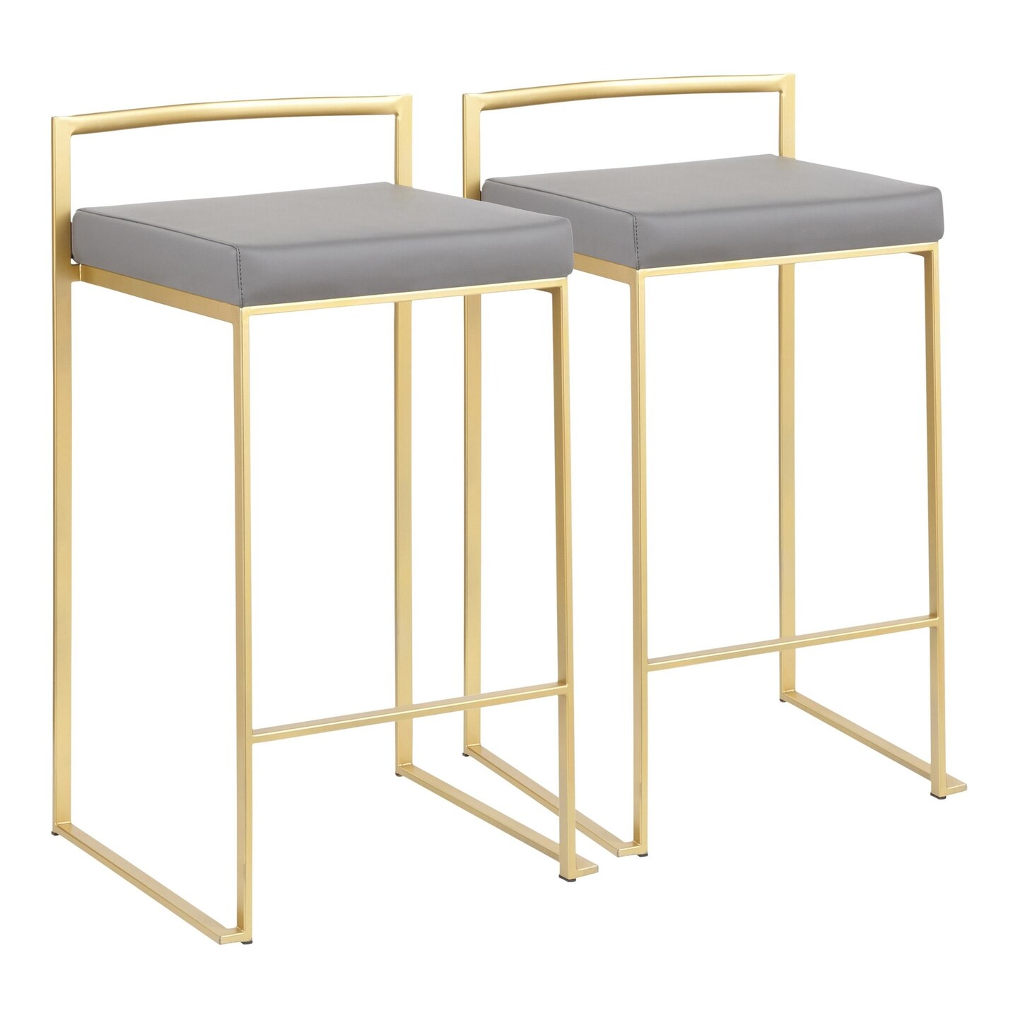 Contemporary Home Living Set of 2 Contemporary Barstools in Brushed Gold and Grey Faux Leather 31"
