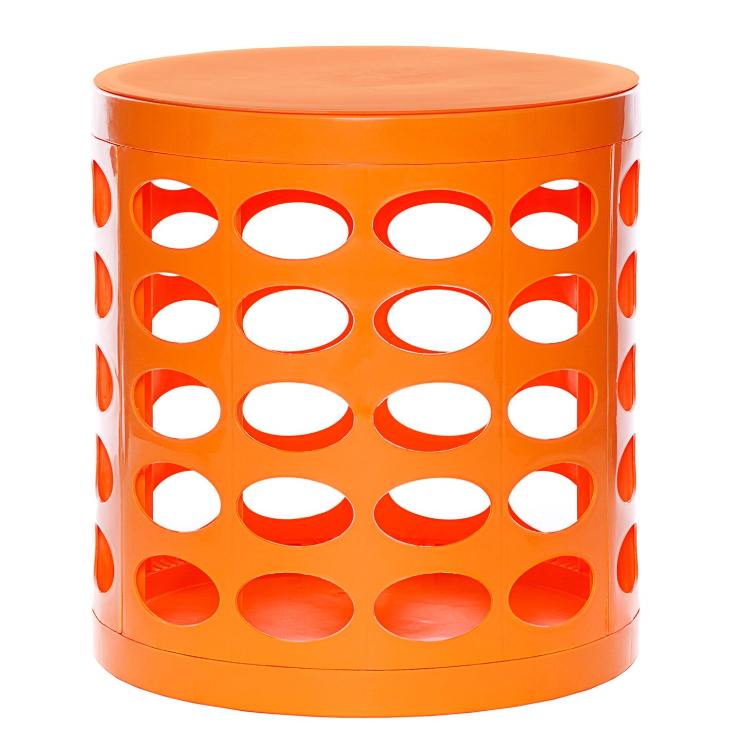 Otto Storage Stool | Round Plastic Storage Ottoman with Oval Perforated Pattern