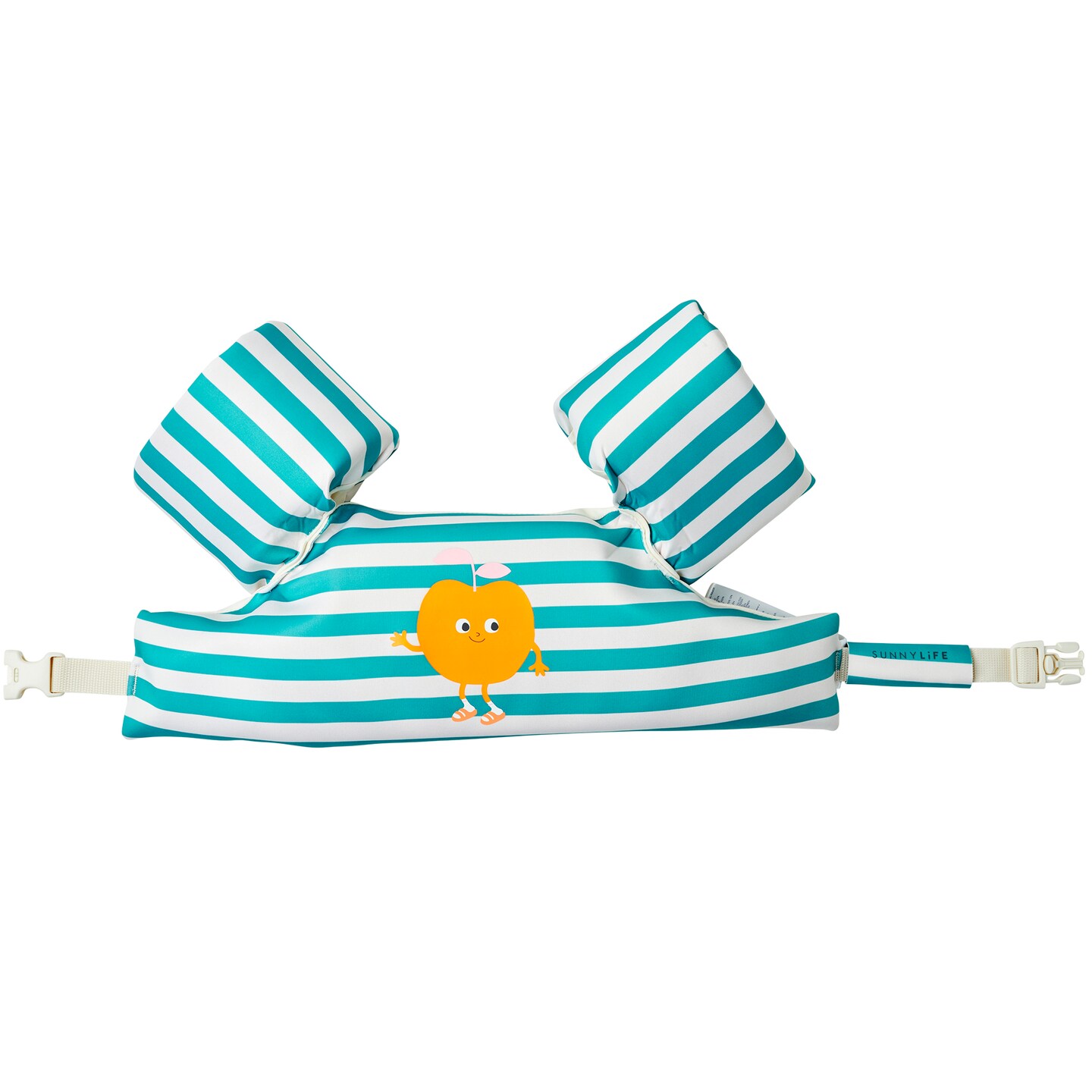 Sunnylife: Kids Floatie Jacket 3-6 - Poppy the Peach - Green Stripe Swimming Belt w/ Attached Armbands, Pool-Water Body Flotation Device, Adjustable