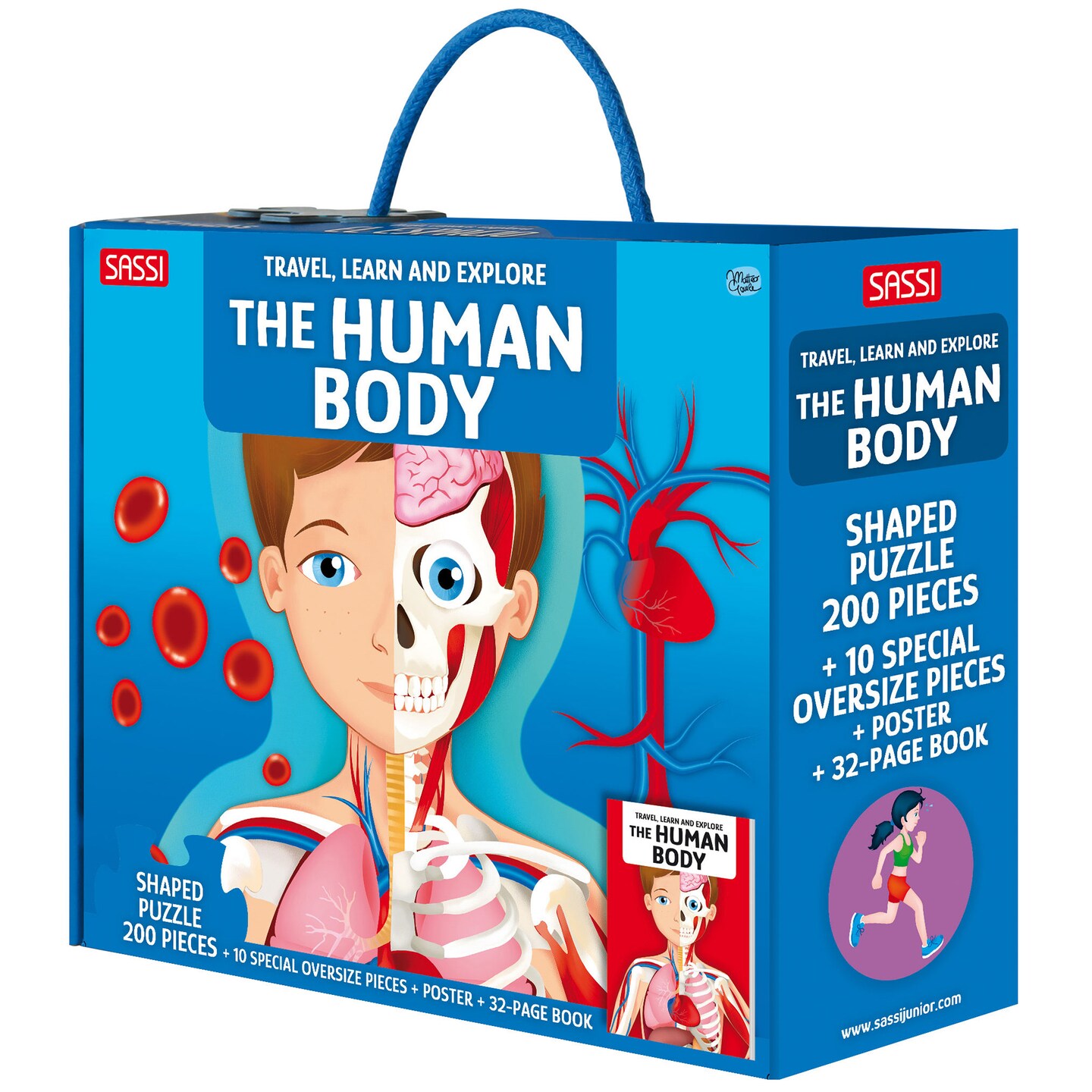 Sassi: Travel, Learn & Explore - The Human Body - 200pc Shaped Puzzle & 32-Page Book, Educational Set, Facts About Bodily Systems, (N.E. 2024) Kids 6+