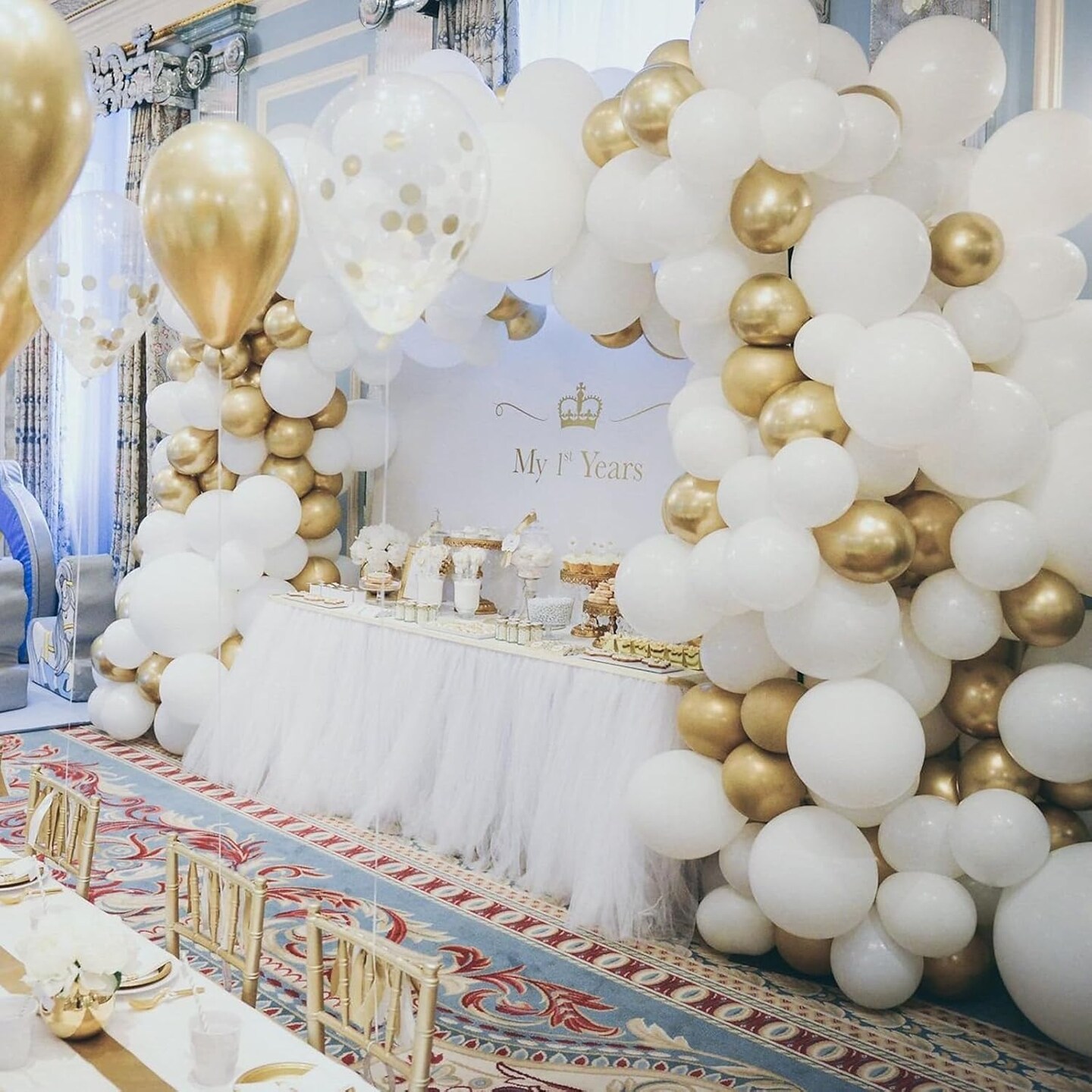 135pcs White Balloons Different Sizes 18&#x22; 12&#x22; 10&#x22; 5&#x22; White Latex Balloon Garland Arch Kit for Boys Girls Birthday Baby Shower Wedding Anniversary Graduation Party Decorations (03-White)