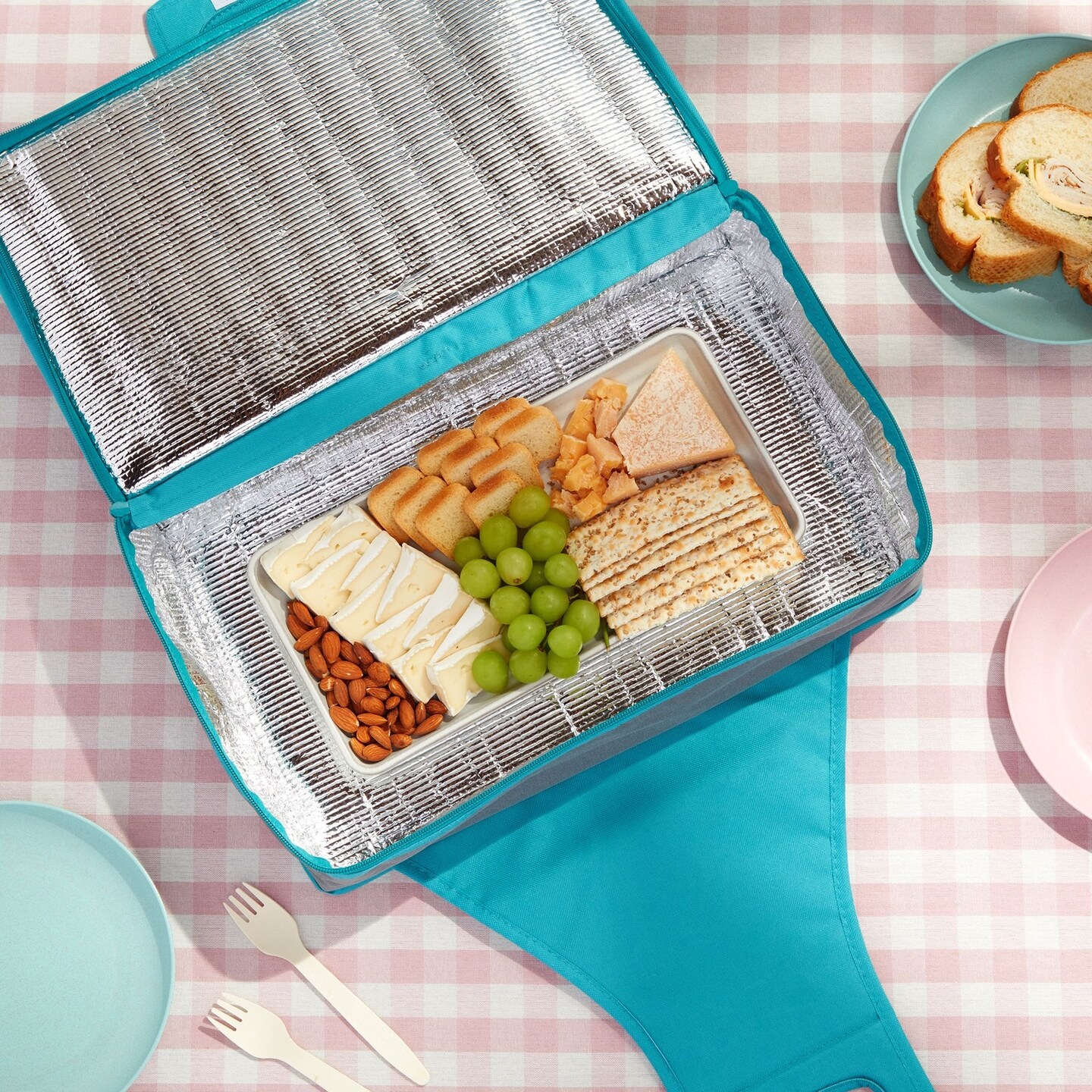 Thermal Insulated Casserole Carrier - Food Warmer Bag Container to Keep Food Hot for Lunch, Potluck Dish, Picnics, Pie, Transport (Teal and Gray, 16x10x4 in)