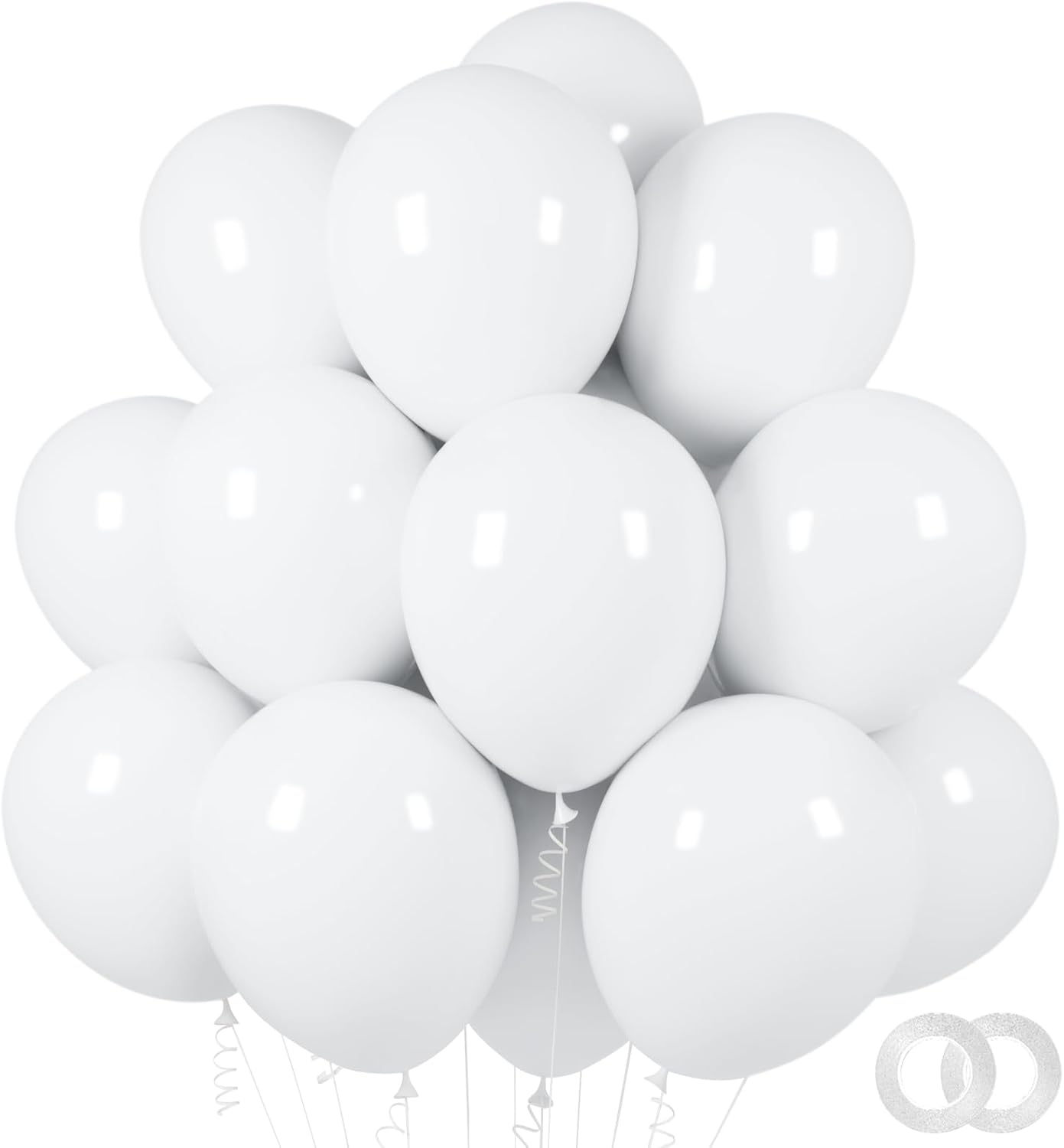 White Balloons 100 Pack 12 Inch White Latex Party Balloons with 2 Rolls of Ribbon Pastel White Helium Balloons for Wedding Birthday Party Baby Shower Engagement Anniversary Party Decorations