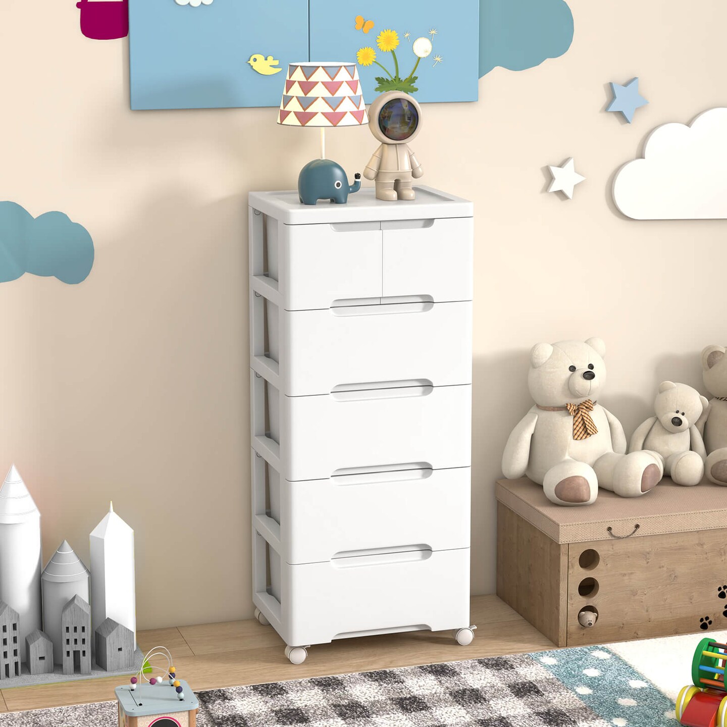 Costway 1/2 PCS 6-Drawer Plastic Rolling Storage Cart with 4 Universal Wheels Dresser Cabinet