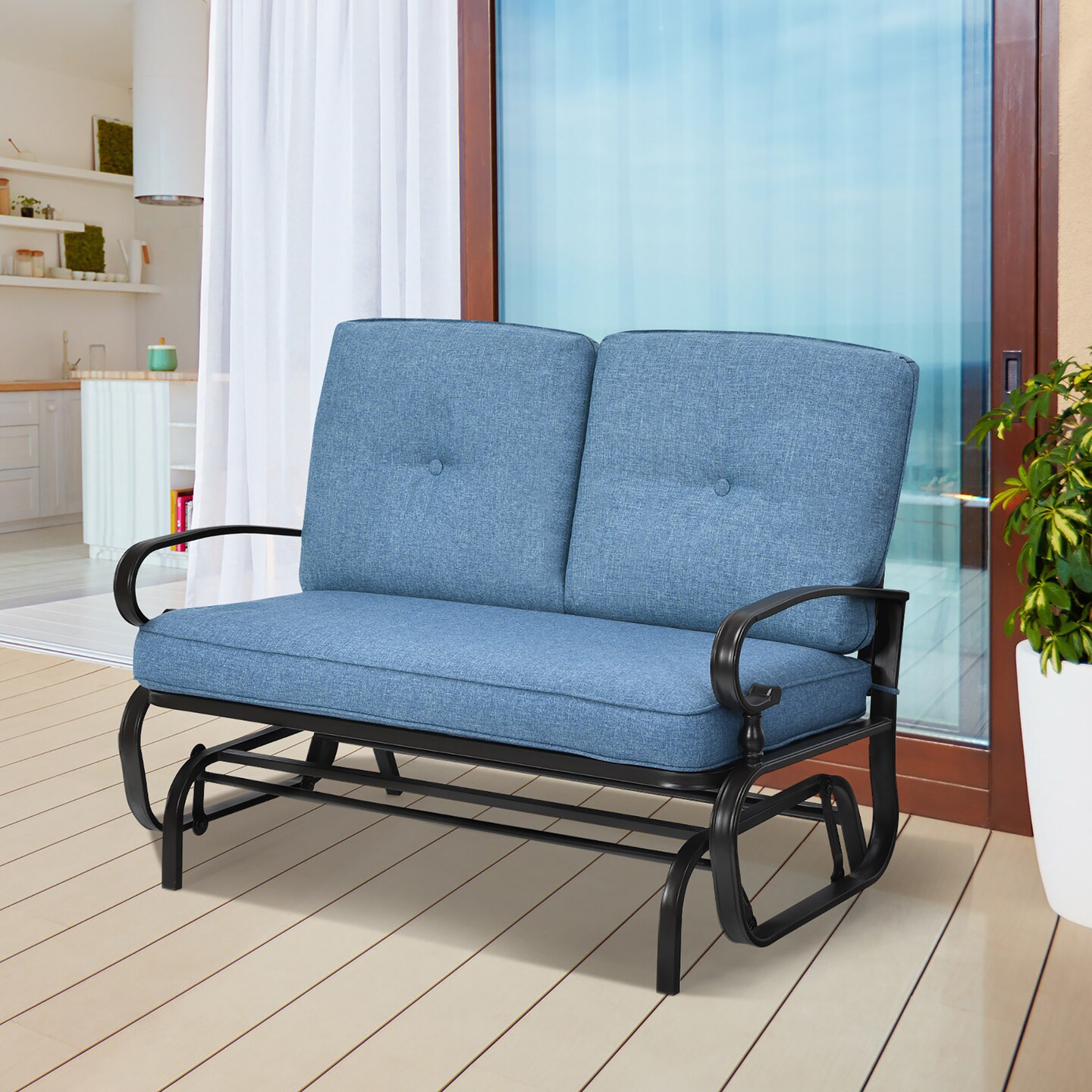 Costway 2-Person Outdoor Swing Glider Chair Bench Loveseat Cushioned Sofa Blue/Beige/Grey/Navy