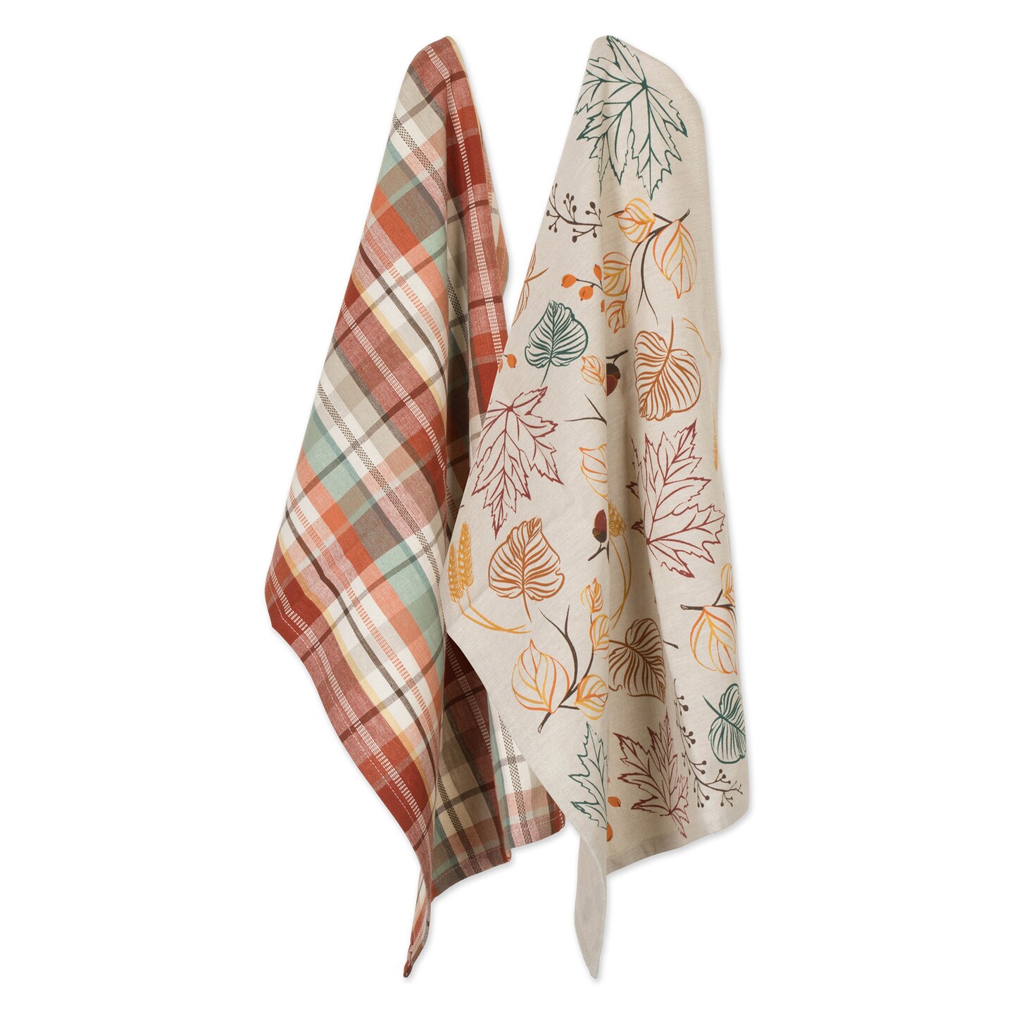 Contemporary Home Living Set of 2 Assorted Rectangular Absorbent Dishtowel with Autumn Leaves Design 28&#x22;