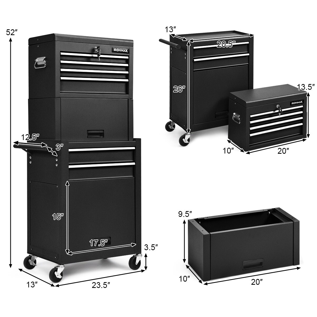 Costway 6-Drawer Rolling Tool Chest Storage Cabinet w/Riser Red\Black