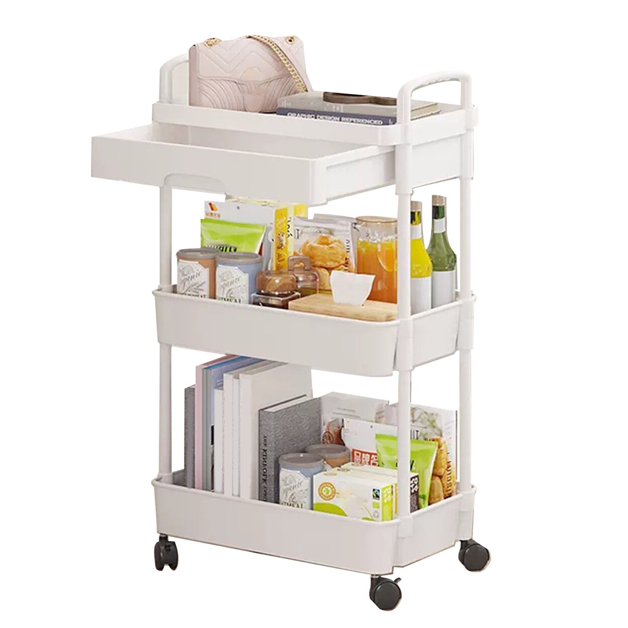 Rolling Utility Cart Storage Rack With 360-Degree Swivel Wheels Multi-Tier Shelves Design Easy Assembly Multifunctional
