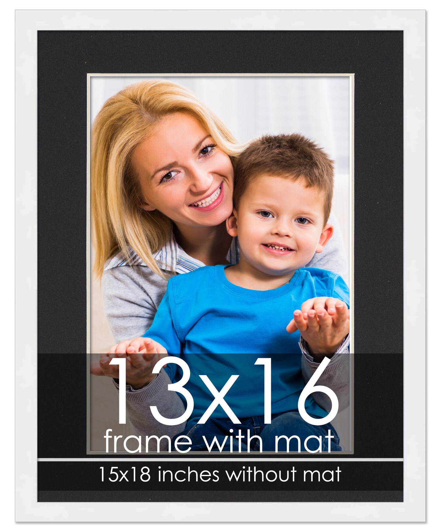 Modern White Frame with Black Photo Mat, UV Acrylic Front, Foam Board Backing, 60 Sizes Available