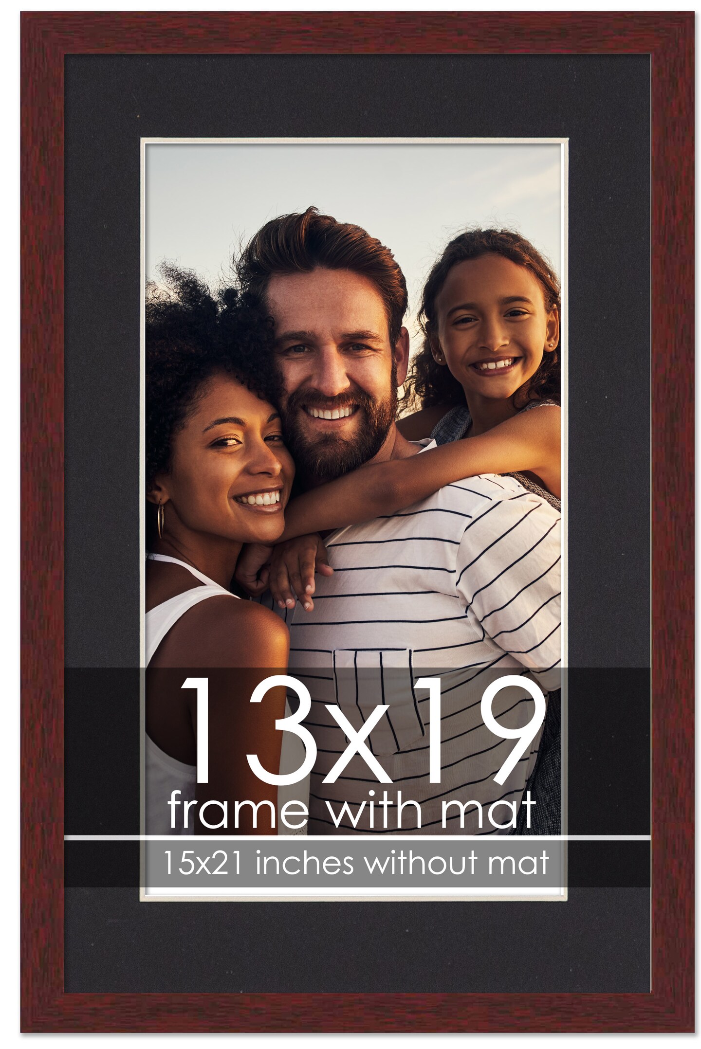 Brown Frame Wood Grain with Black Photo Mat, UV Acrylic Front, Foam Board Backing, 60 Sizes Available