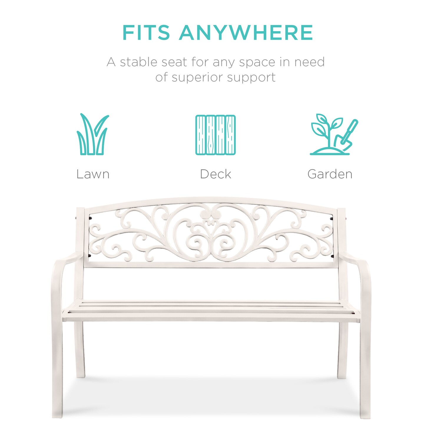 Best Choice Products Outdoor Steel Bench Garden Patio Porch Furniture w/ Floral Design Backrest