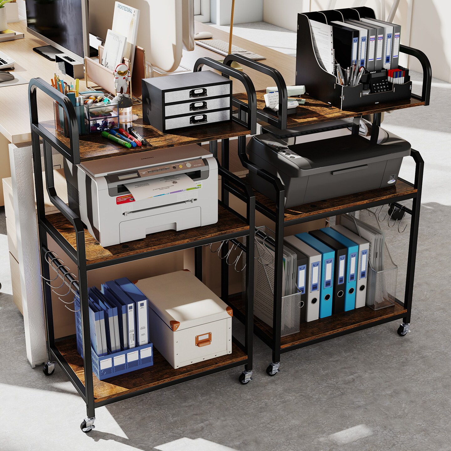 Home Office Rolling Printer Stand 3-Tier with Storage Shelves