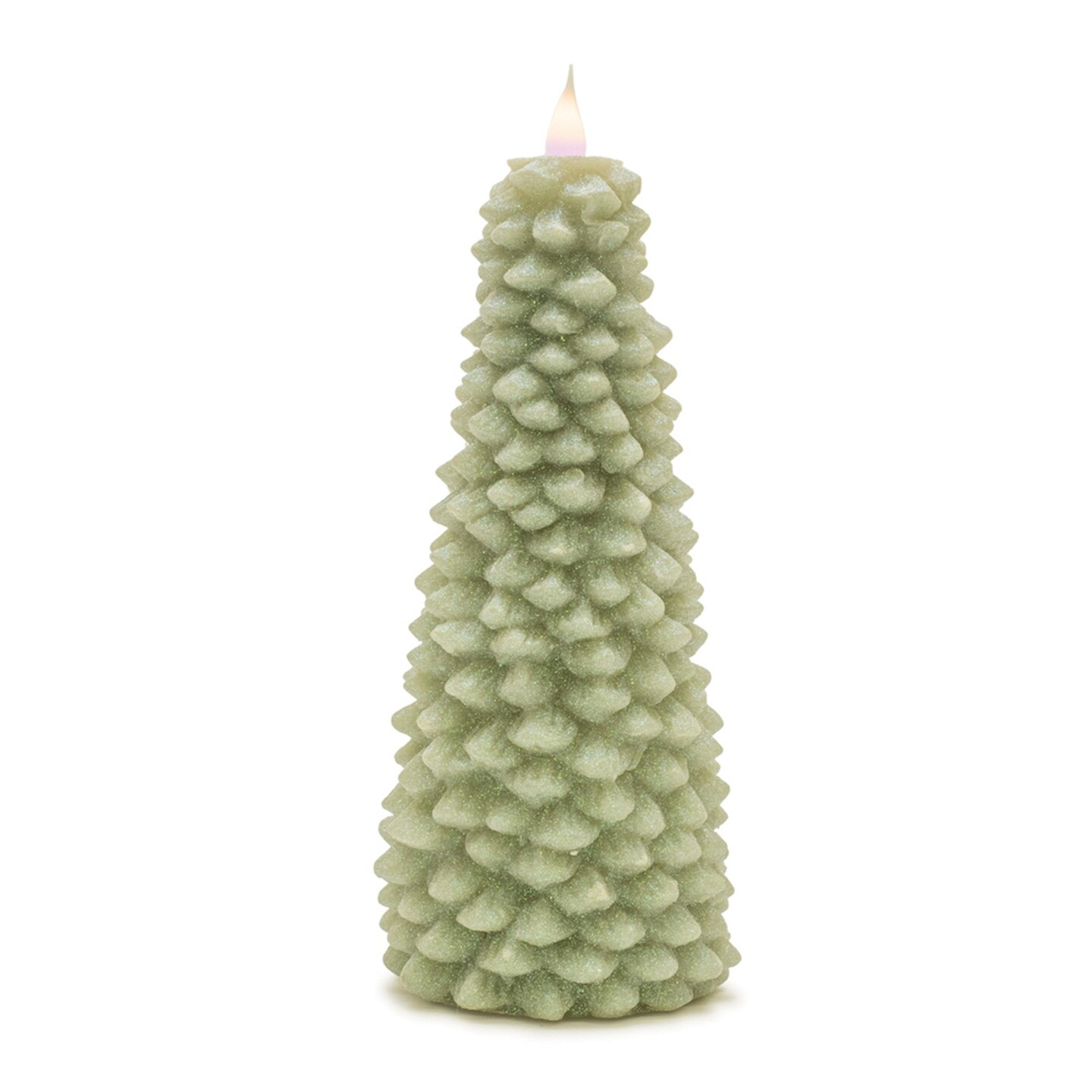 Melrose LED Lighted Glittered Pine Tree Christmas Candle - 10" - Green