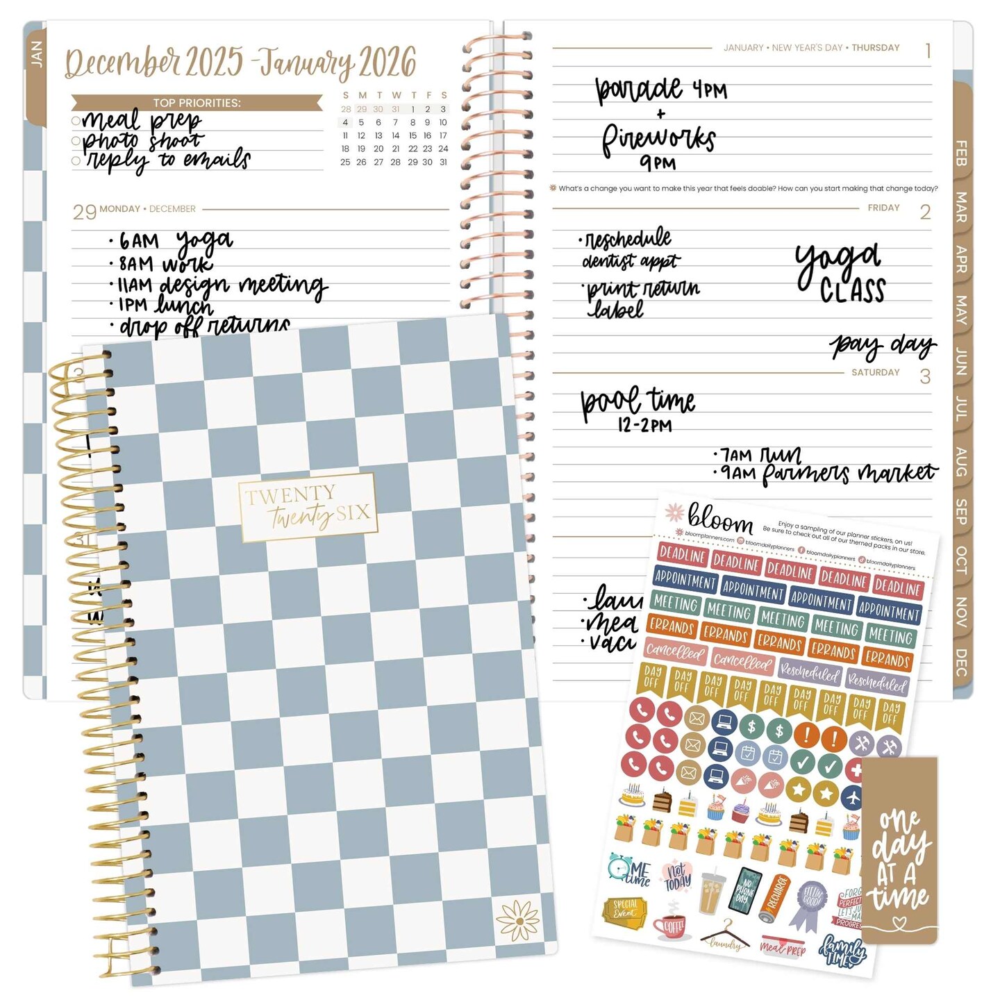 bloom daily planners 2026 Soft Cover Weekly & Monthly Planner, 5.5" x 8.25", Checkered