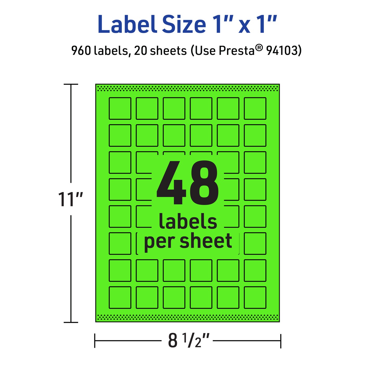 Avery Neon Green Paper Labels, 1&#x22; x 1&#x22; Square