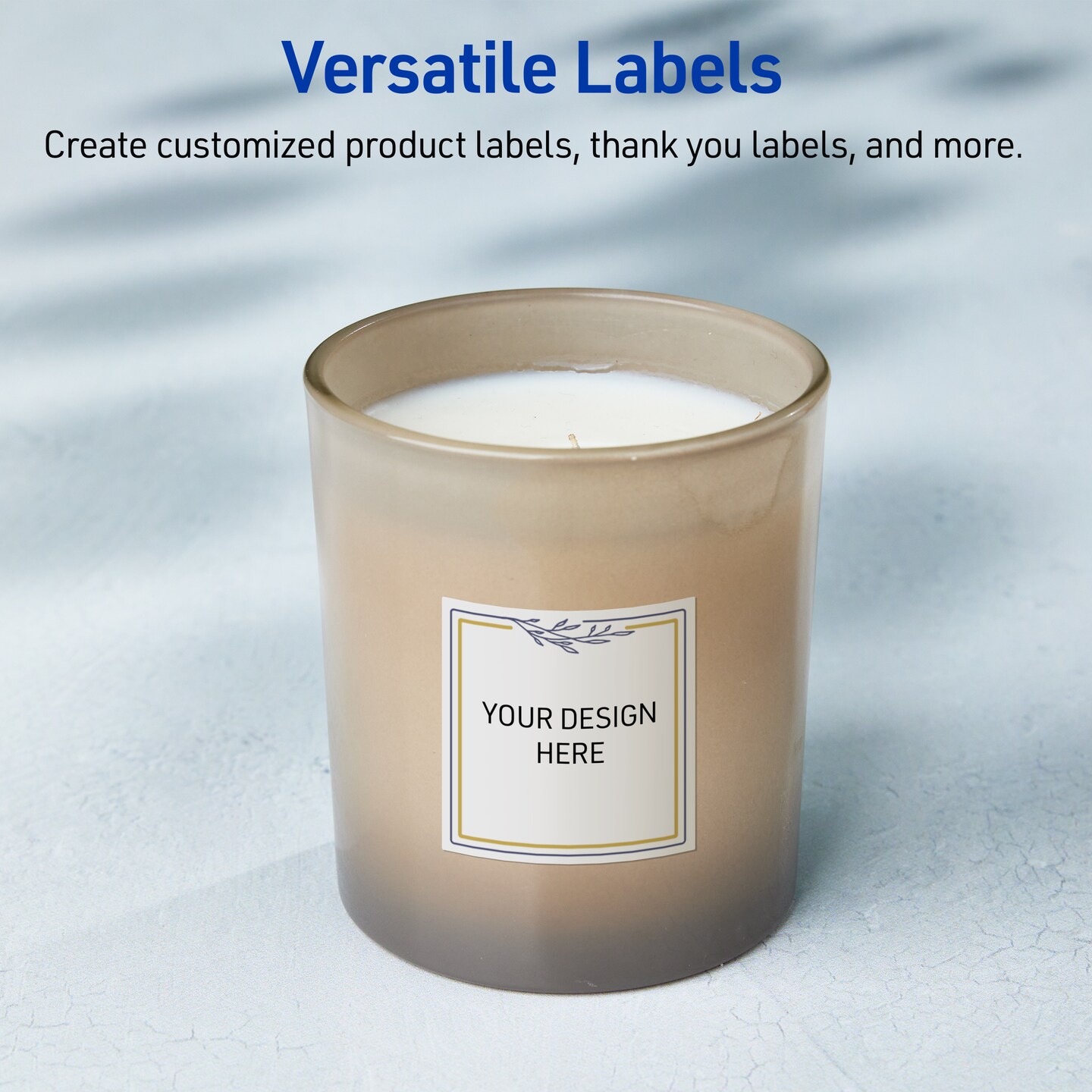 Avery Printable Square Labels, Gold & Navy Border with Florals, 2" x 2", Glossy White Square Labels, Permanent, Laser/Inkjet, 120ct, Great for Product Labels