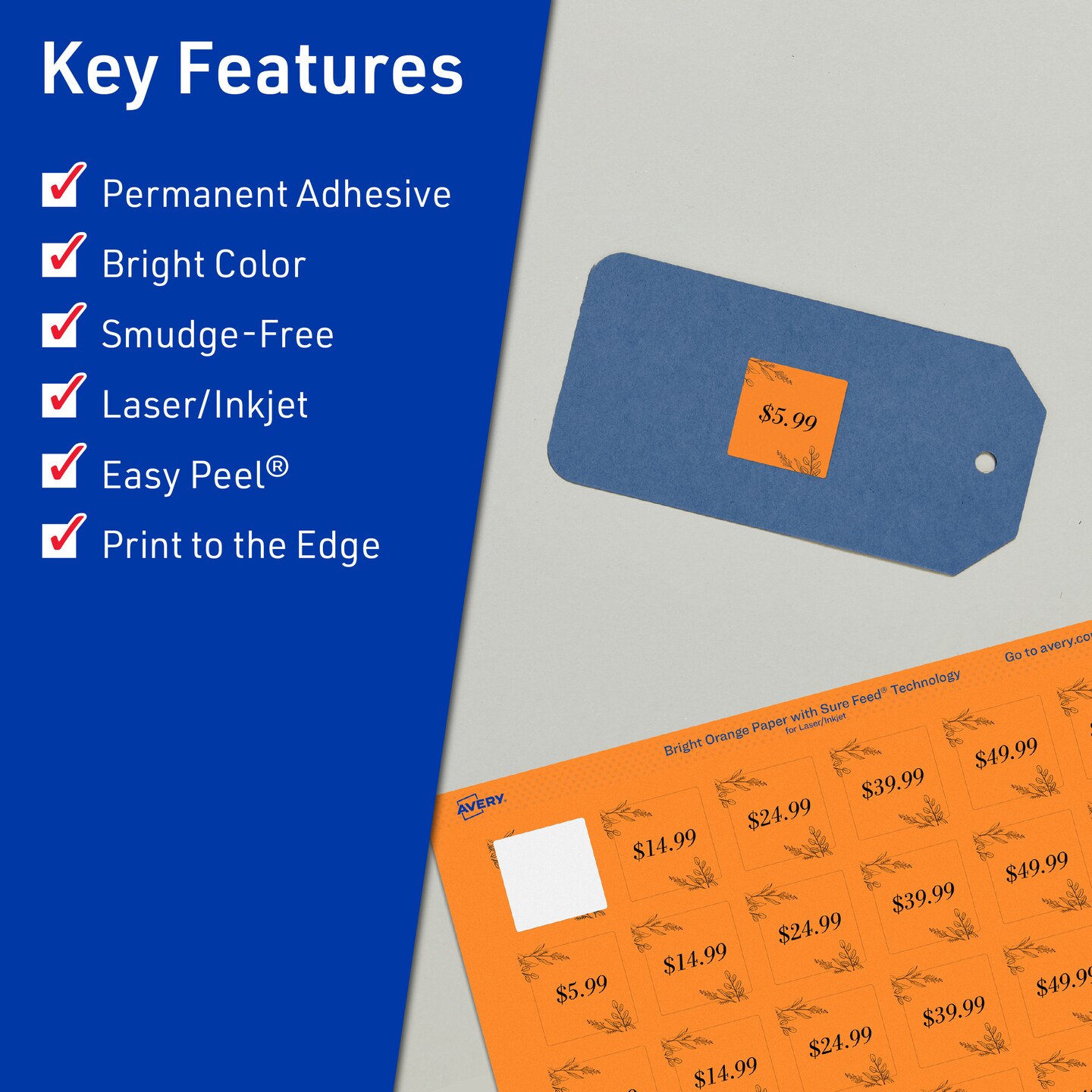 Avery Bright Orange Paper Labels, 1&#x22; x 1&#x22; Square
