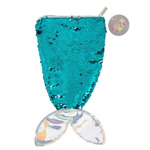 Teal Sequins Mermaid Tail Zipper Case Polyester Cosmetic Make Up Organizer Pouch Coastal Nautical Beach 12.2 x 6.6 x 0.35