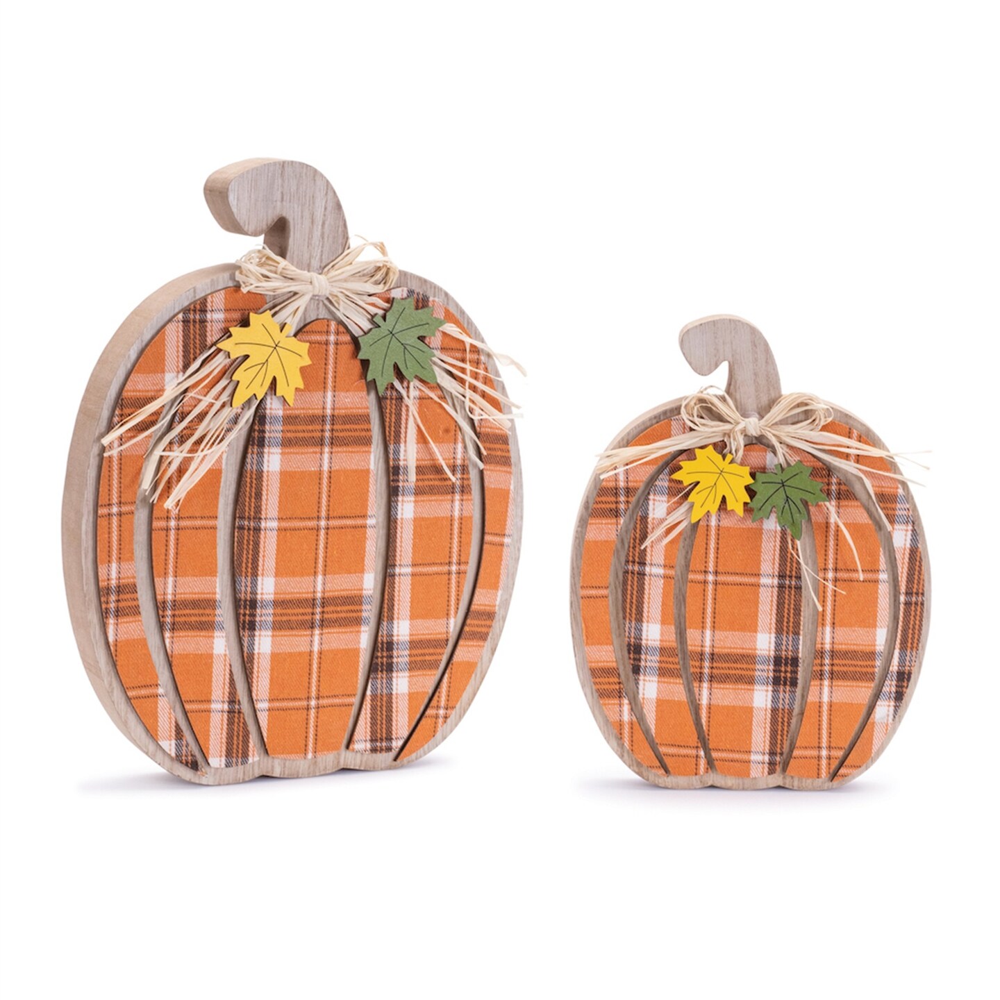 Melrose Harvest Fall Plaid Pumpkin Shelf Sitters - 12&#x22; - Set of 2