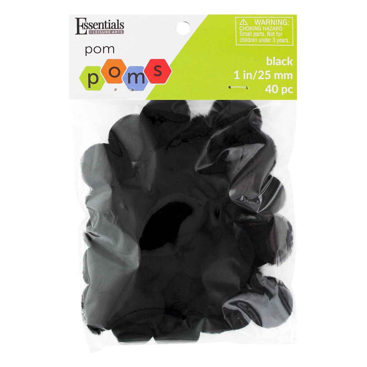 Essentials By Leisure Arts Pom Poms, Black, 1", 40 Pieces Per Pack