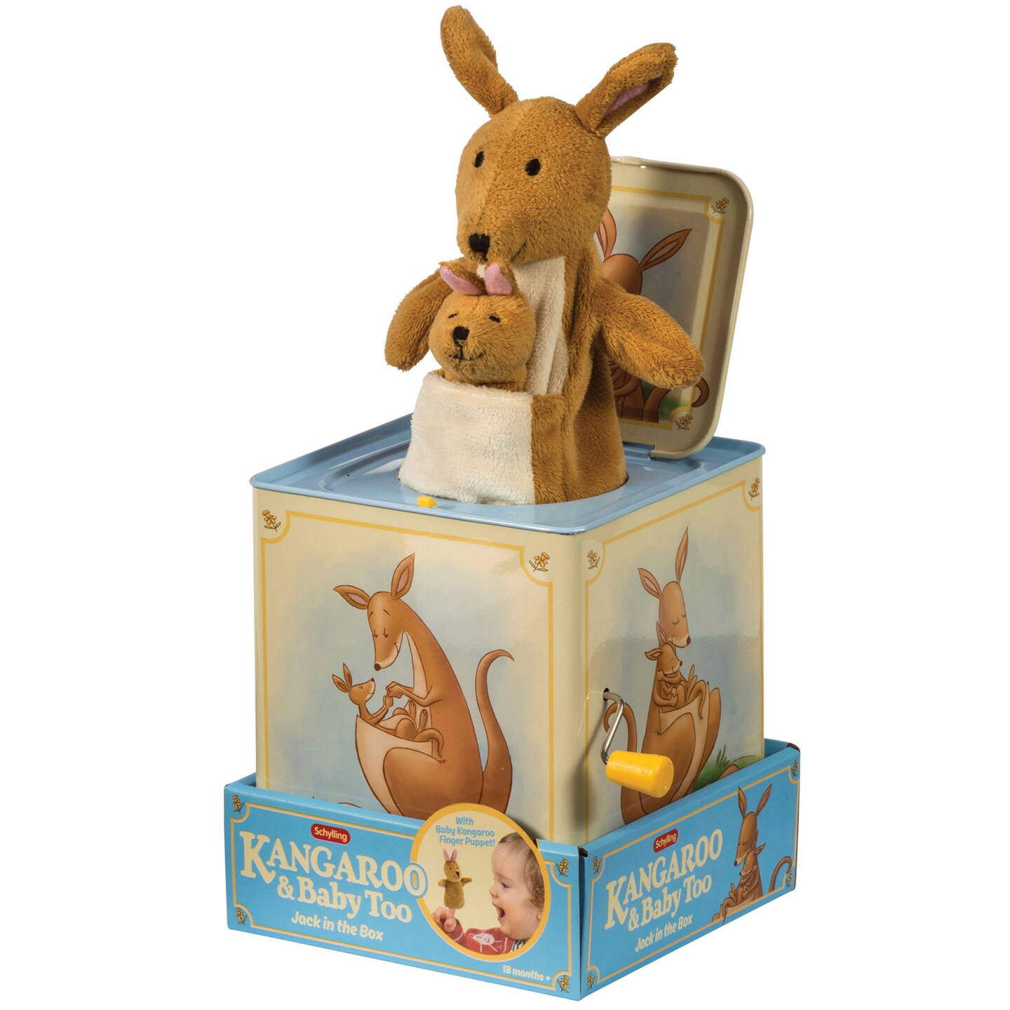 Schylling: Jack In Box - Kangaroo - Classic Pop-Up Music Toy, Momma &#x26; Baby Joey Finger Puppet, Plays Song &#x22;Pop Goes The Weasel&#x22;, Toddler &#x26; Kids 18mo+