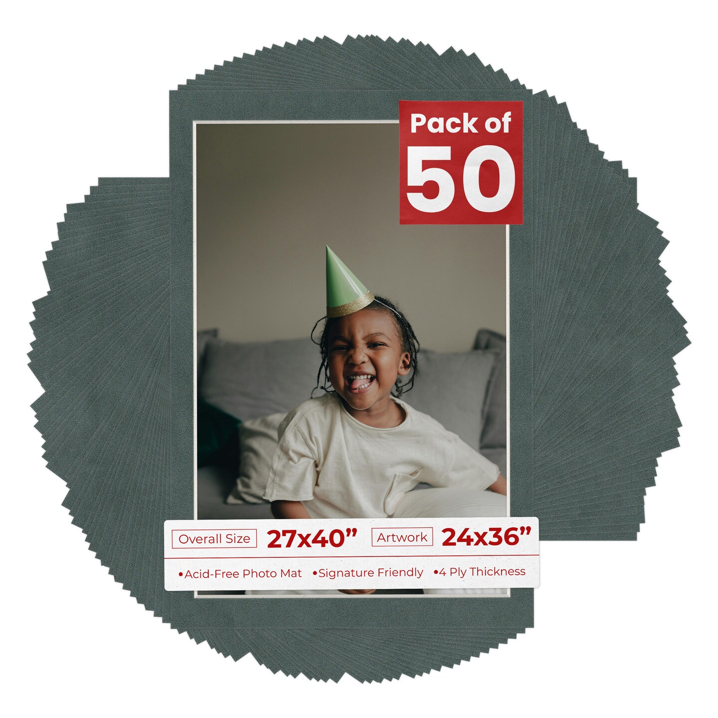 Dark Grey Suede Mat Board for 27x40 Frames - Fits 24x36 Photos