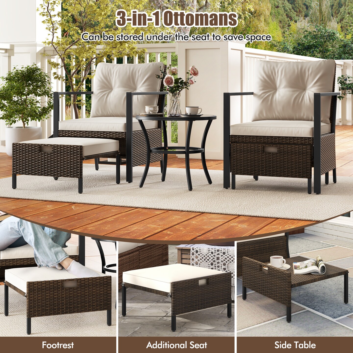 4 Piece Outdoor Furniture Set with Glass Topped Coffee Table