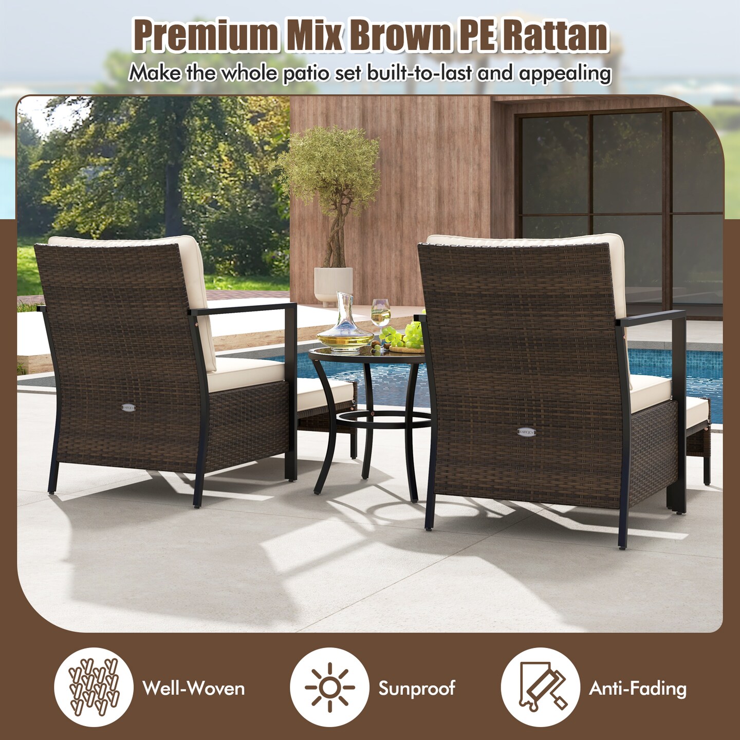 4 Piece Outdoor Furniture Set with Glass Topped Coffee Table