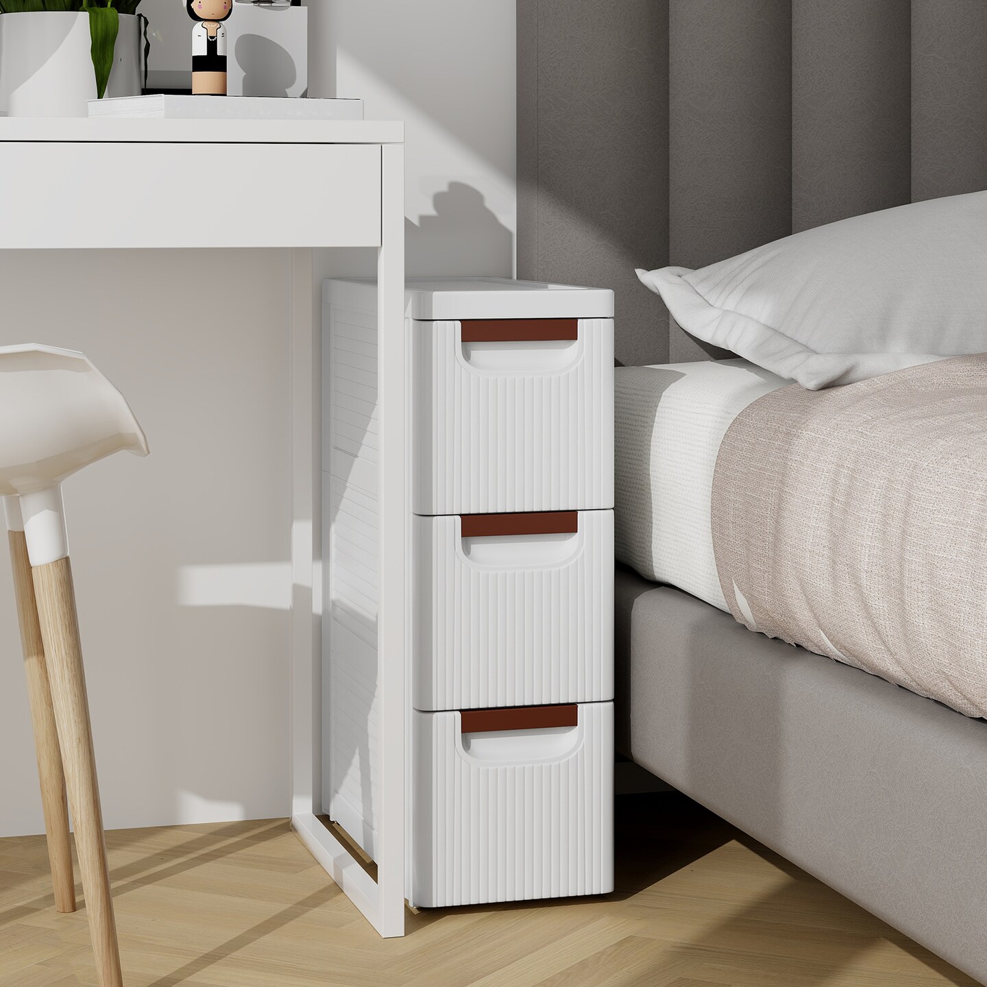 Rolling Organizer Unit Narrow Storage Cabinet with Built-In Wheels for Small Space-3-Drawer