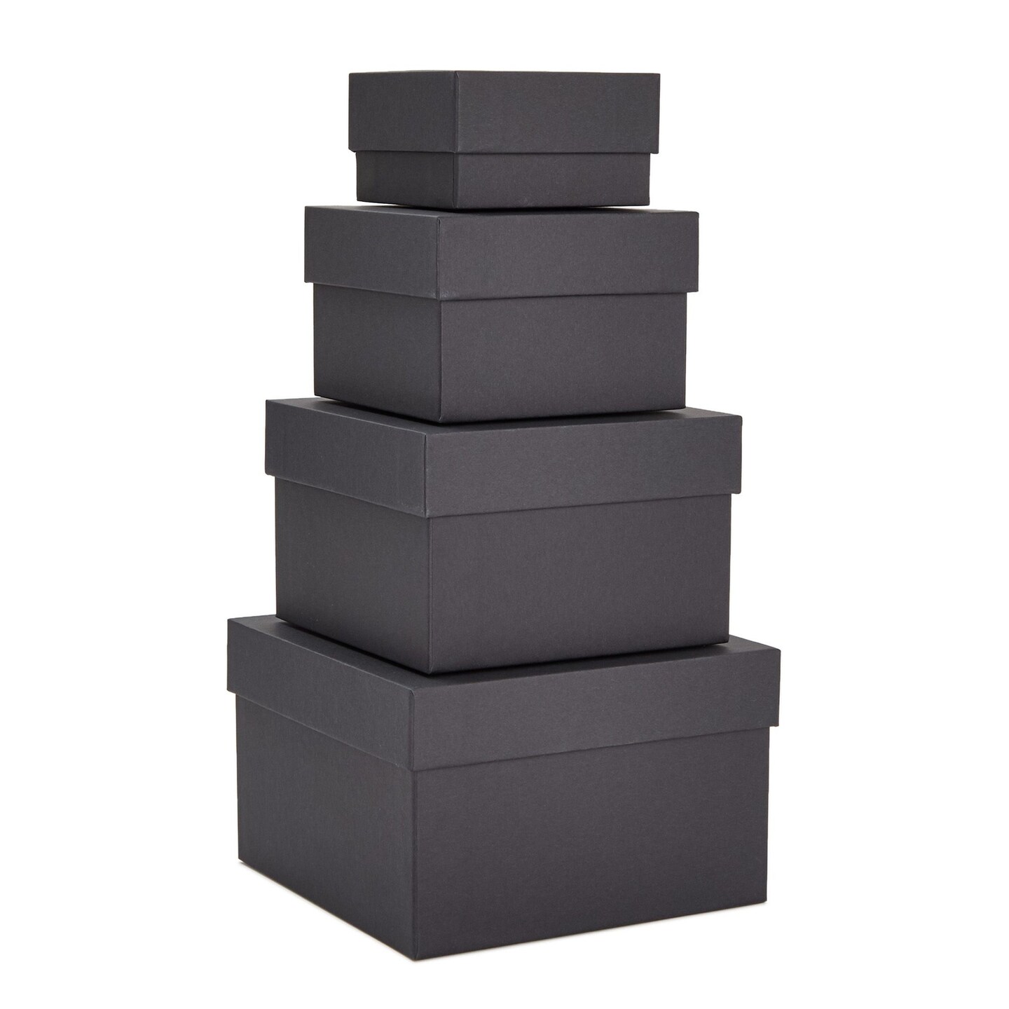 Stockroom Plus Set of 4 Sizes Square Nesting Gift Boxes with Lids for Presents, Decorative Goodie Box for Holidays, Wedding, Birthday, and Party Favors, Stackable (Black)