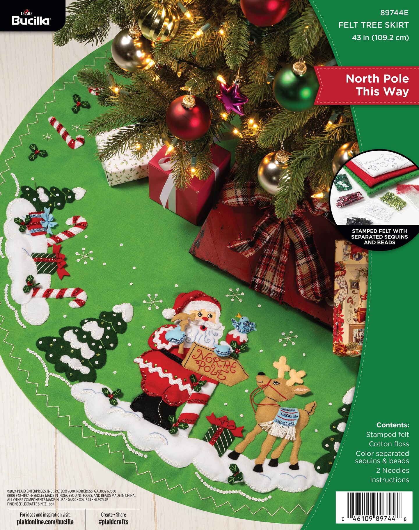 Bucilla Felt Tree Skirt Applique Kit 43&#x22; Round-North Pole This Way