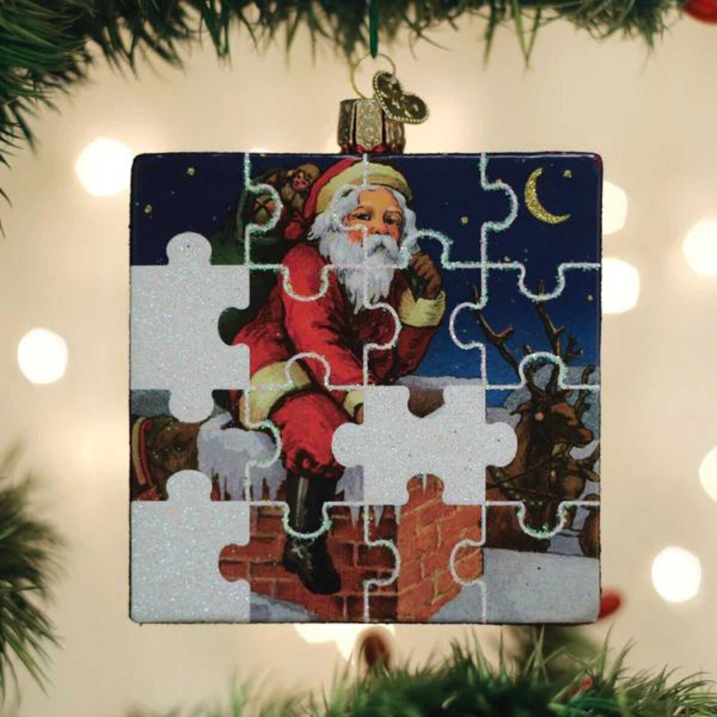 Old World Christmas 4.0 Inch Santa Jigsaw Puzzle Tree Ornament , Interlocking Pieces