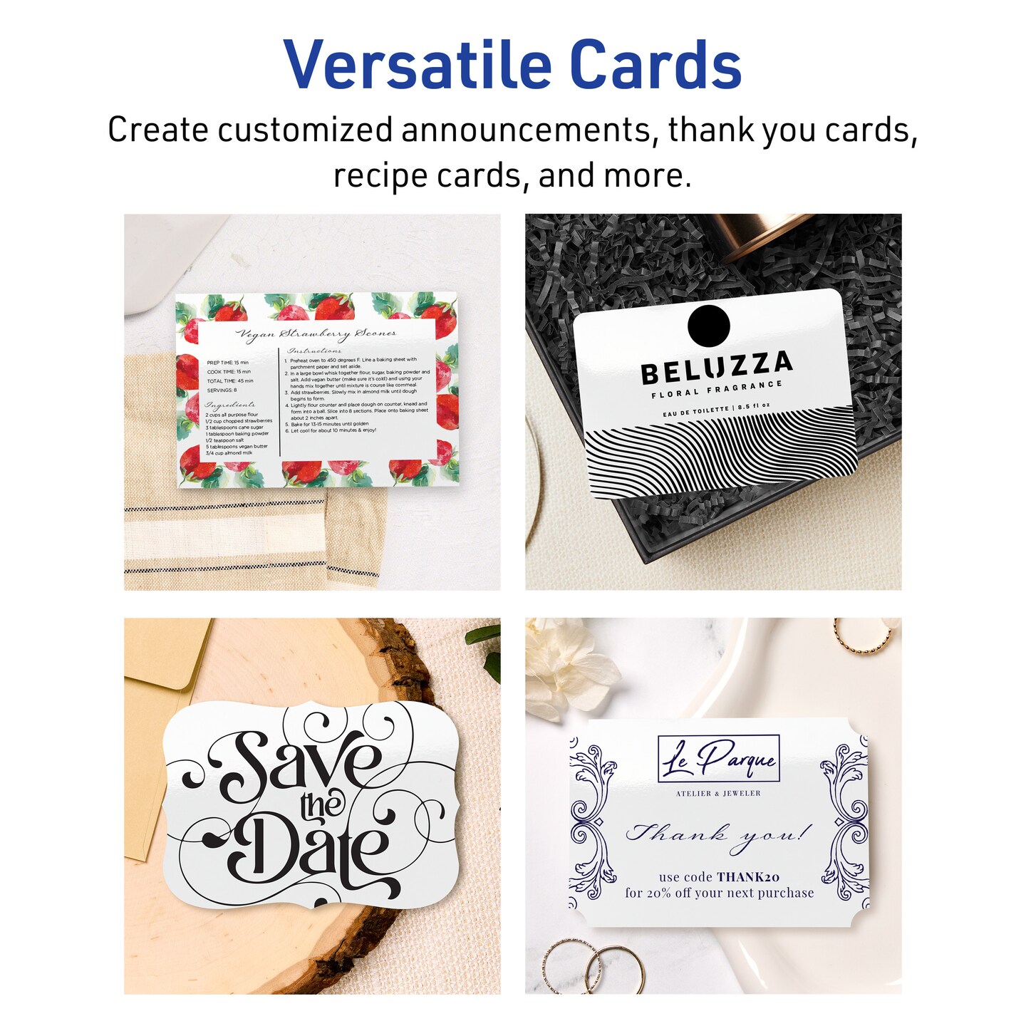 Avery Glossy White Postcards, 3-1/2" x 5" Rectangle Scalloped Edge