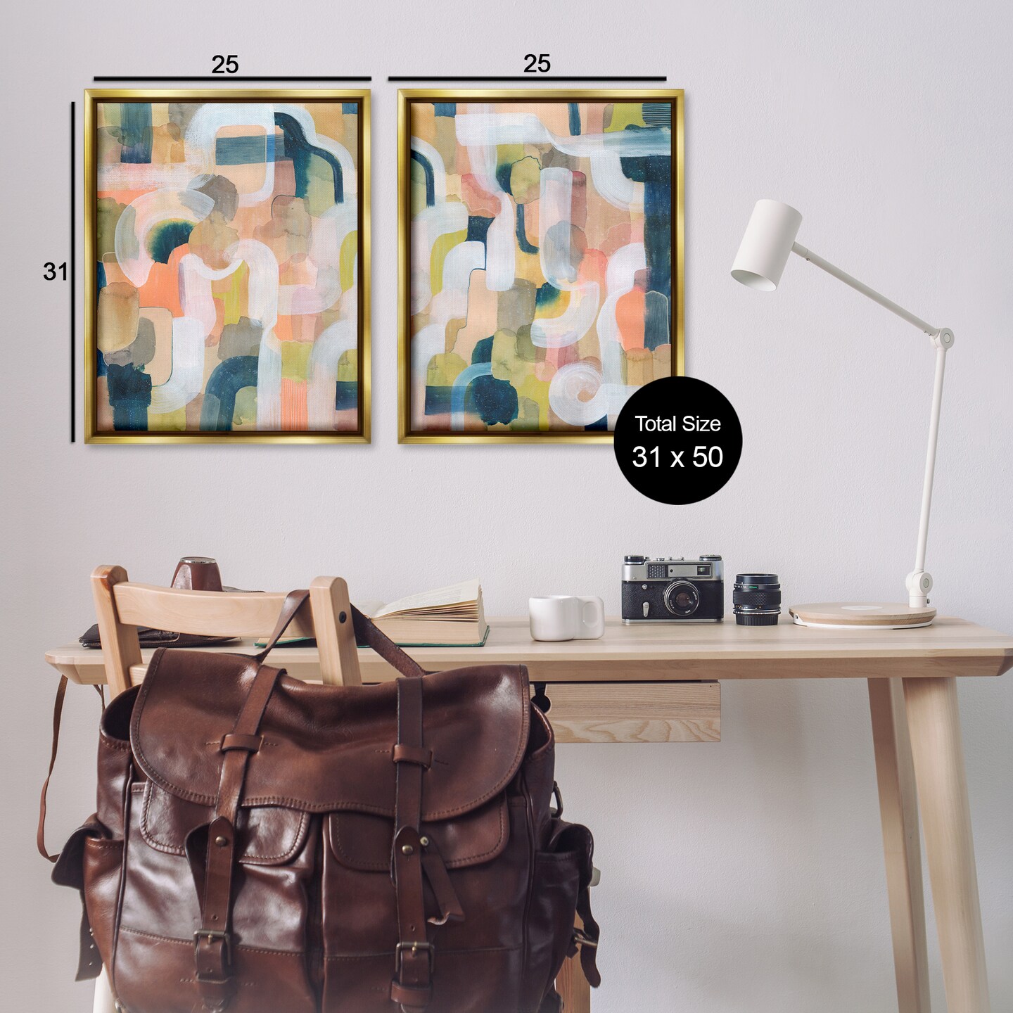 Stupell Industries Curved Retro Abstraction 2pc Floater Framed Canvas Wall Art Set Design by Grace Popp