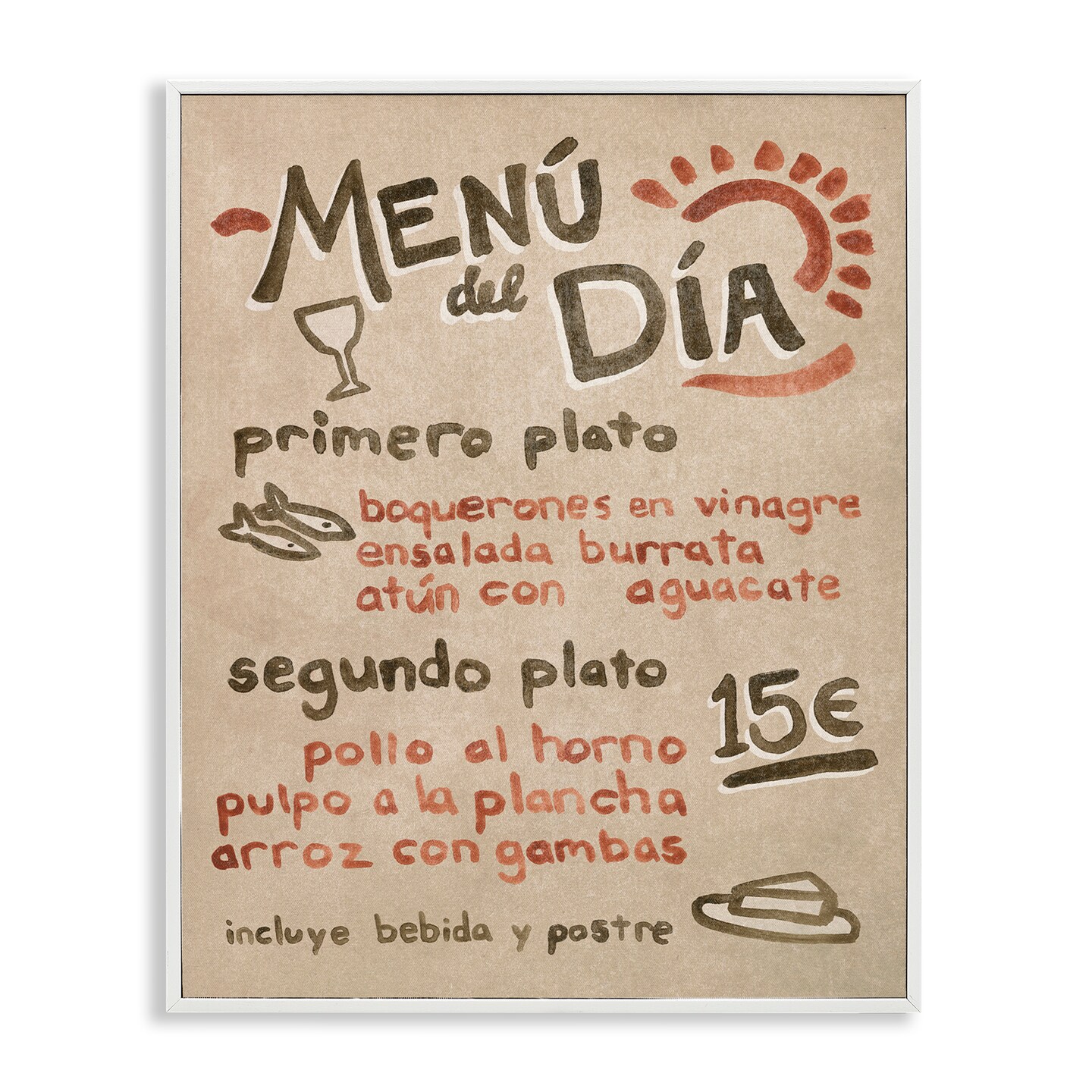 Stupell Industries Spanish Restaurant Menu Framed Giclee Wall Art Design by June Erica Vess 