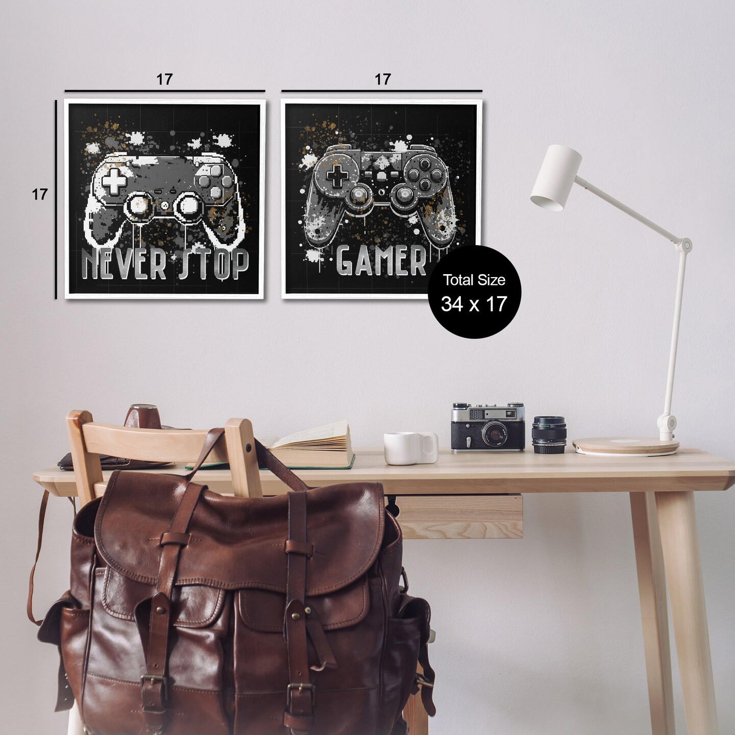 Stupell Industries Never Stop Modern Gamer 2pc Framed Giclee Wall Art Set Design by Kim Allen