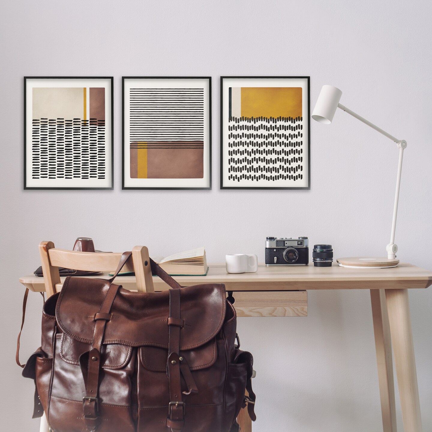 Stupell Industries Natural Lines Pattern Abstract 3pc Framed Giclee Wall Art Set Design by JJ Design House, LLC.