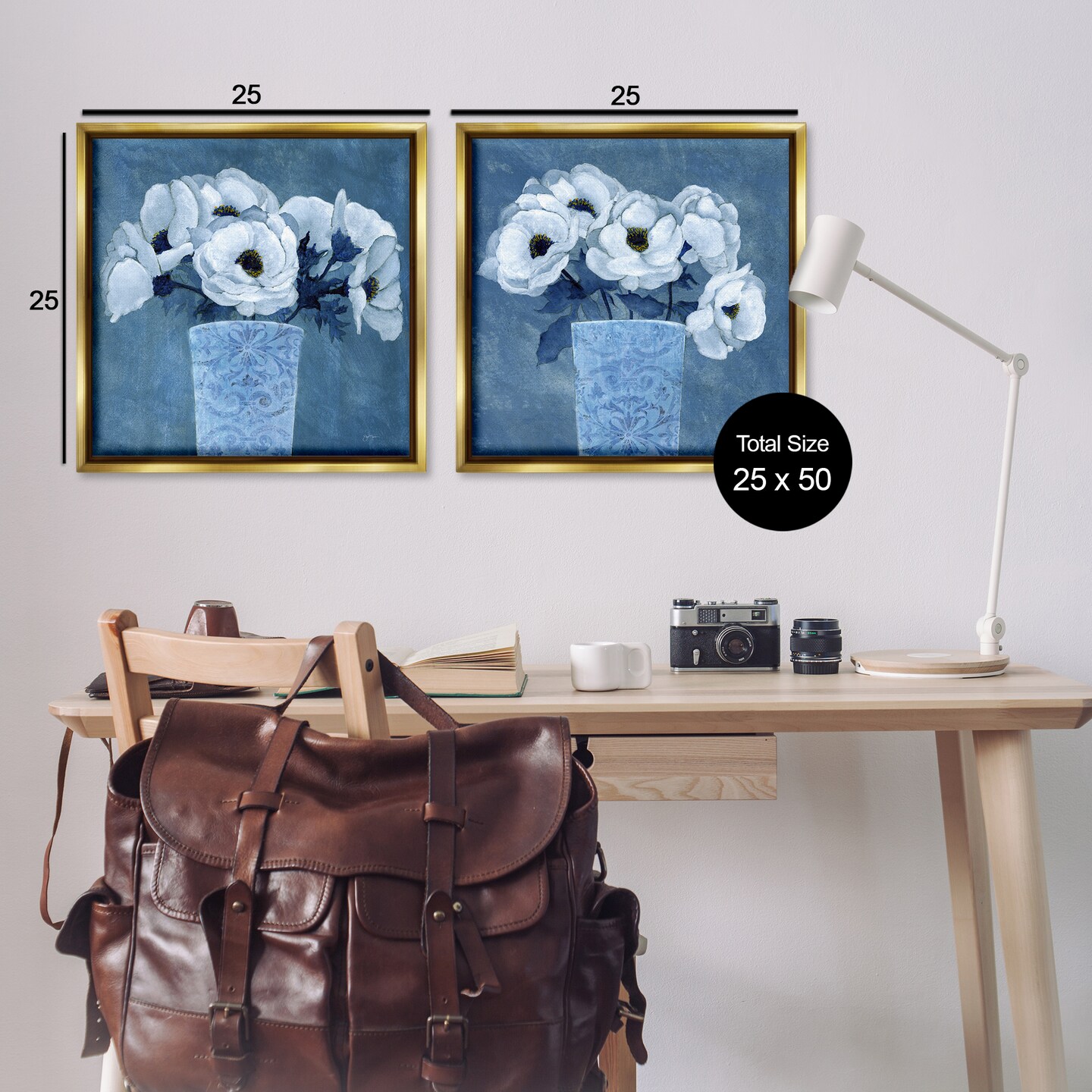 Stupell Industries Magnolia Bouquets on Blue 2pc Floater Framed Canvas Wall Art Set Design by Janet Tava
