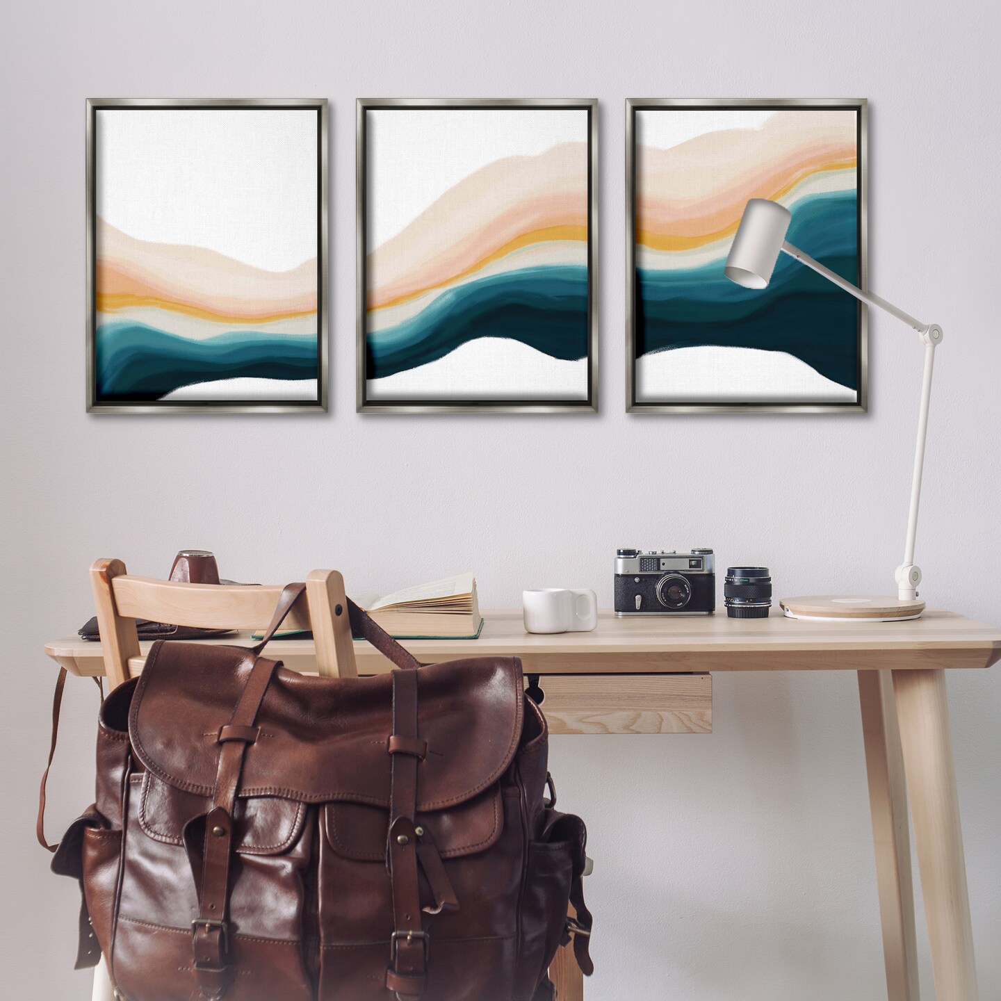 Stupell Industries Fluid Peach Swirl 3pc Floater Framed Canvas Wall Art Set Design by JJ Design House, LLC.