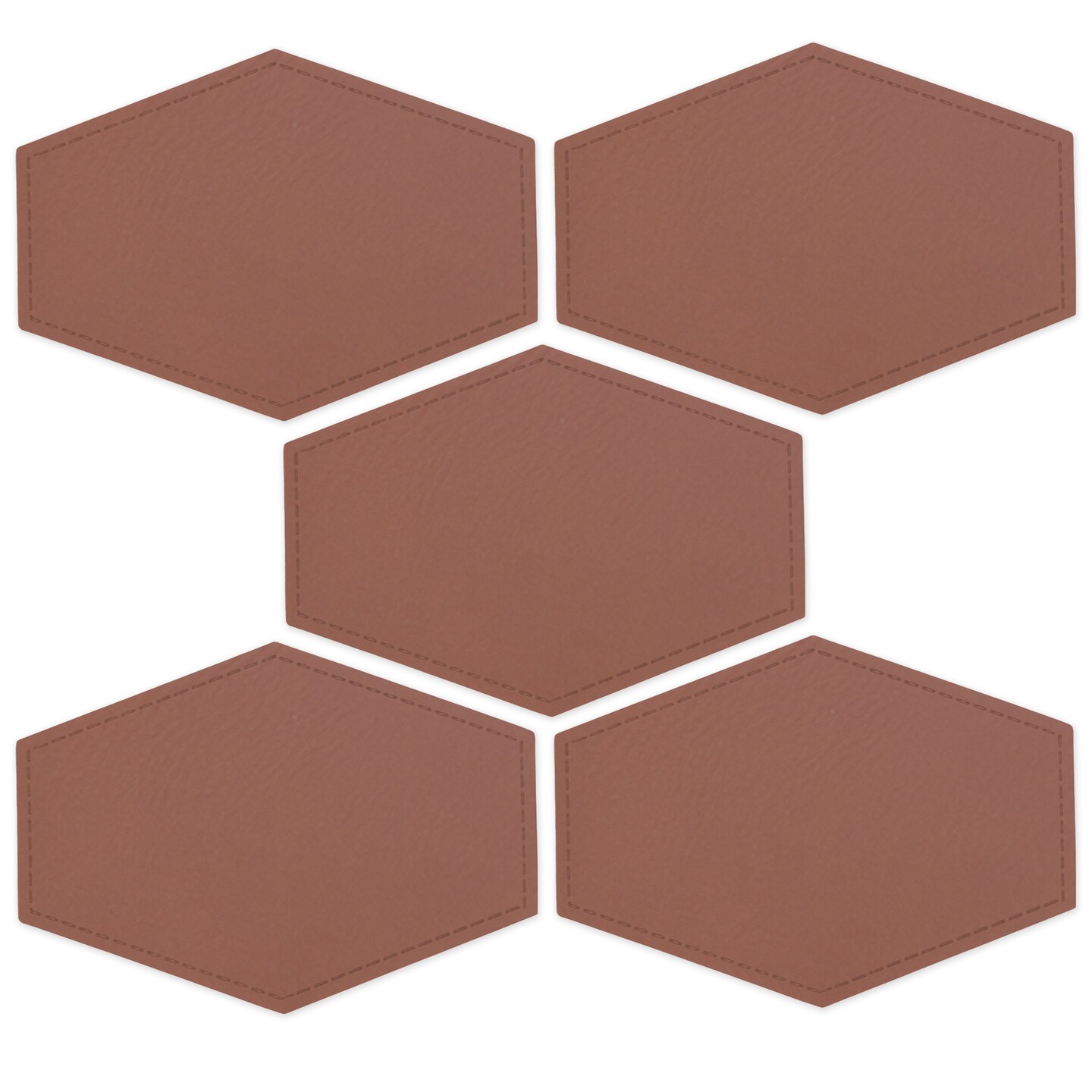Engravable Leather Patch Blanks for Hats, Jackets & Bags – Laserable Faux Leather Patches with Adhesive & Stitch – Leatherette Apparel Patches (Hexagon, 5 Pack)