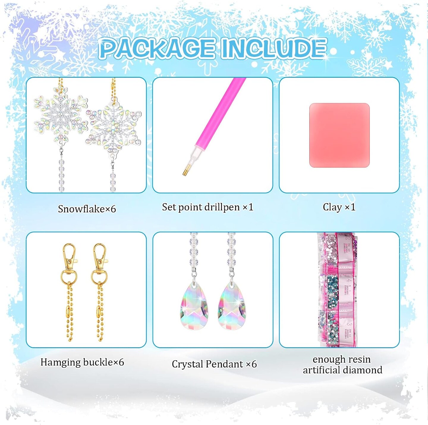 6 Pieces Snowflake Diamond Art Kits Double Sided Diamond Art Suncatchers Wind Chimes Hanging Accessories for DIY Crafts Home Windows Decoration