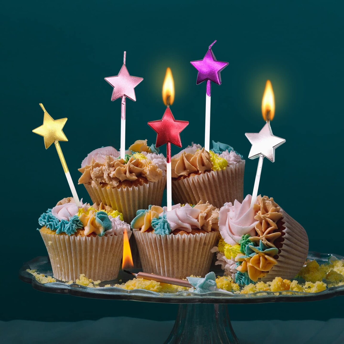 10 Cute Heart Shaped and Star Birthday Candles Multi-Color Cake Candle Toppers for Party Wedding Cake Decoration Supplies Birthday Candles (5 star-5heart, Multi-Colored)
