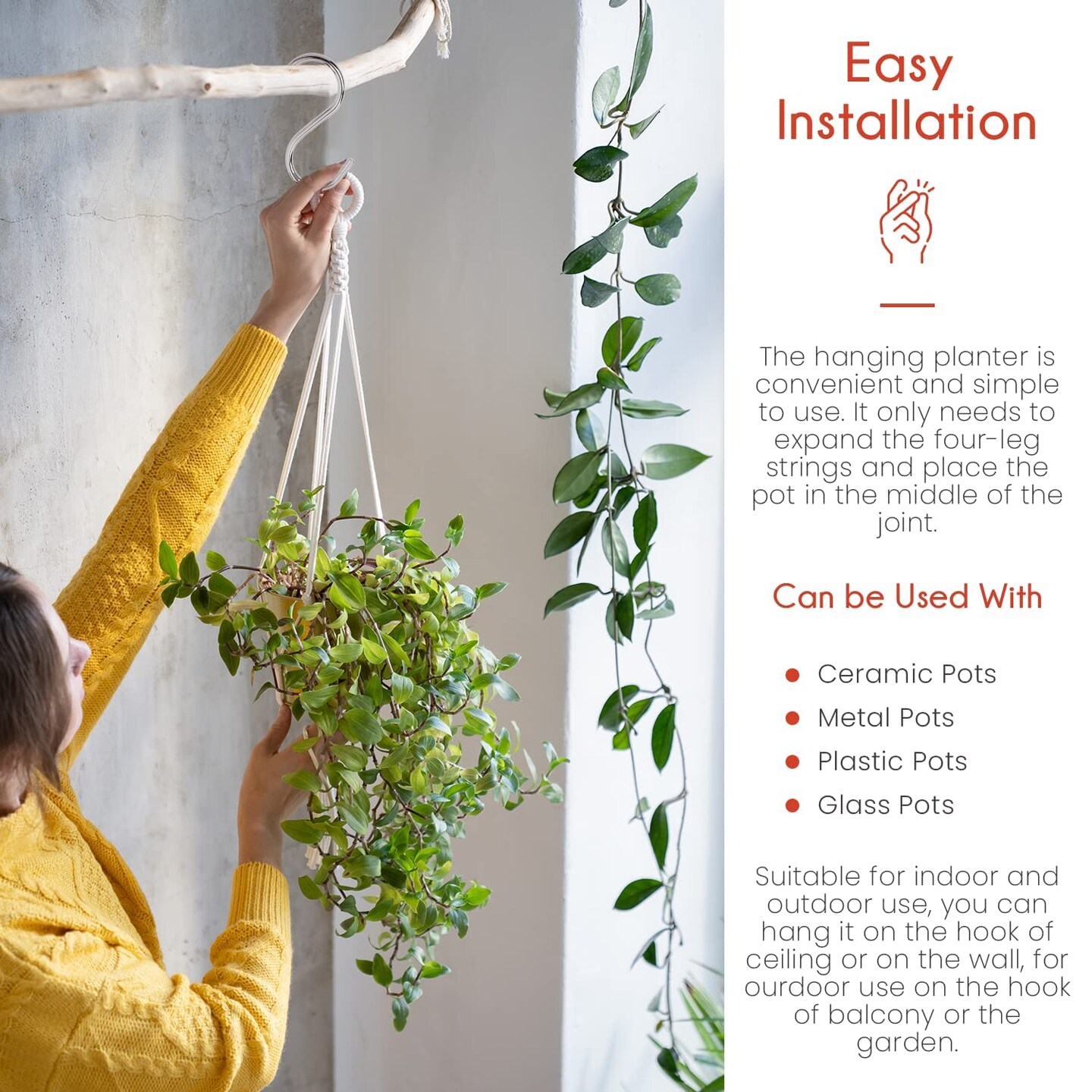 Macrame Plant Hangers Indoor Macrame Hanging Planters for Indoor Plants, 6 Pack Hanging Plant Holders Indoor Hanging, Macromay Plant Hangers for Indoor Plant Hanger, Outdoor Flower Pots Holder