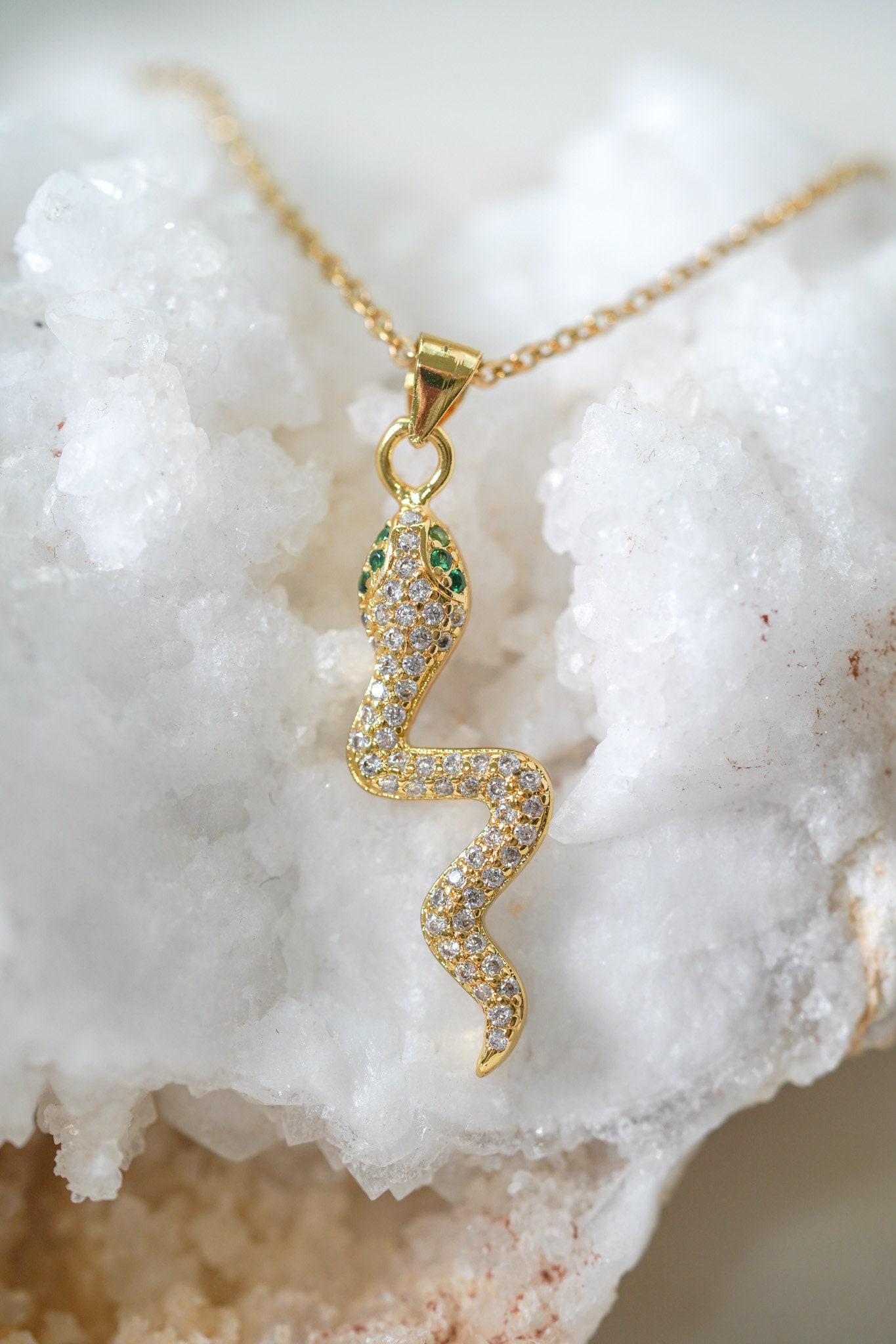 Gold Snake Pendant Necklace, Gold Plated Necklace, Stainless Steel