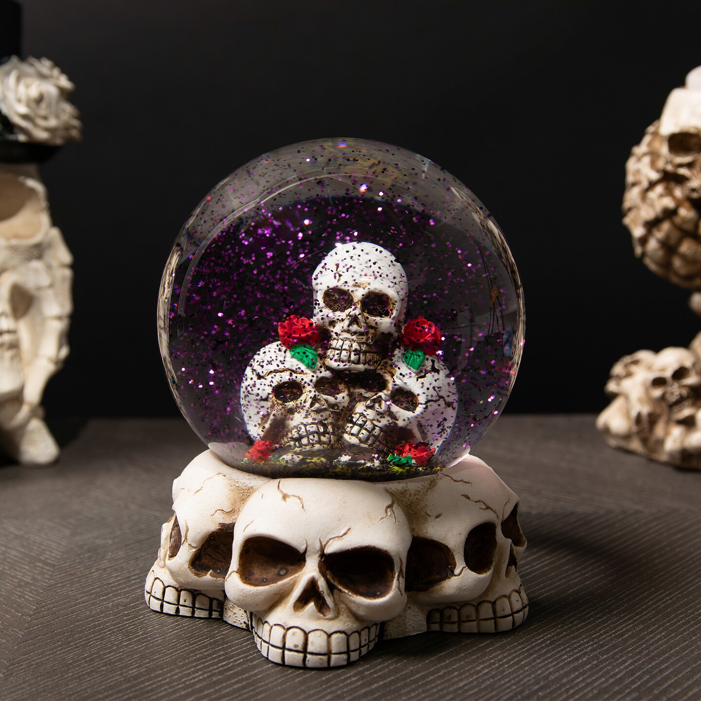 Northlight LED Lighted Skulls and Roses Halloween Snow Globe with Sound - 6&#x22;
