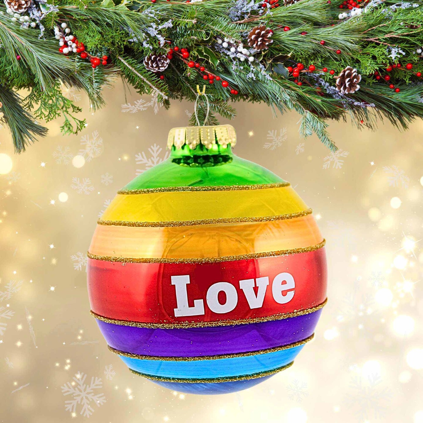 December Diamonds 4.25 In Rainbow Love Ball Ornament Christmas Tree Ornament , Christmas Decor Lgbtq
