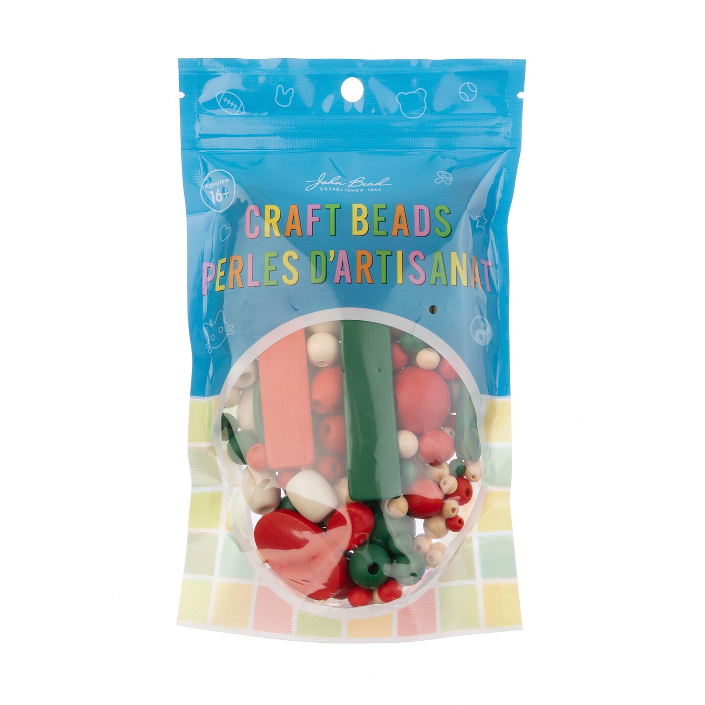 John Bead Craft Wood Beads with Elastic Nylon Cord, 90g