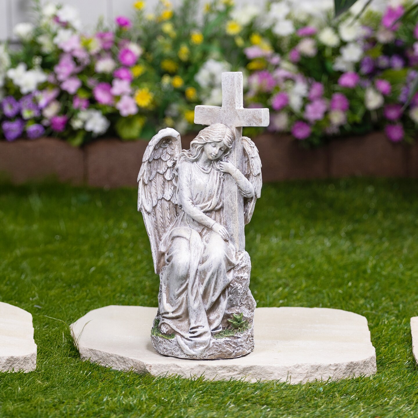 Northlight Angel With Cross Memorial Statue - 13&#x22;