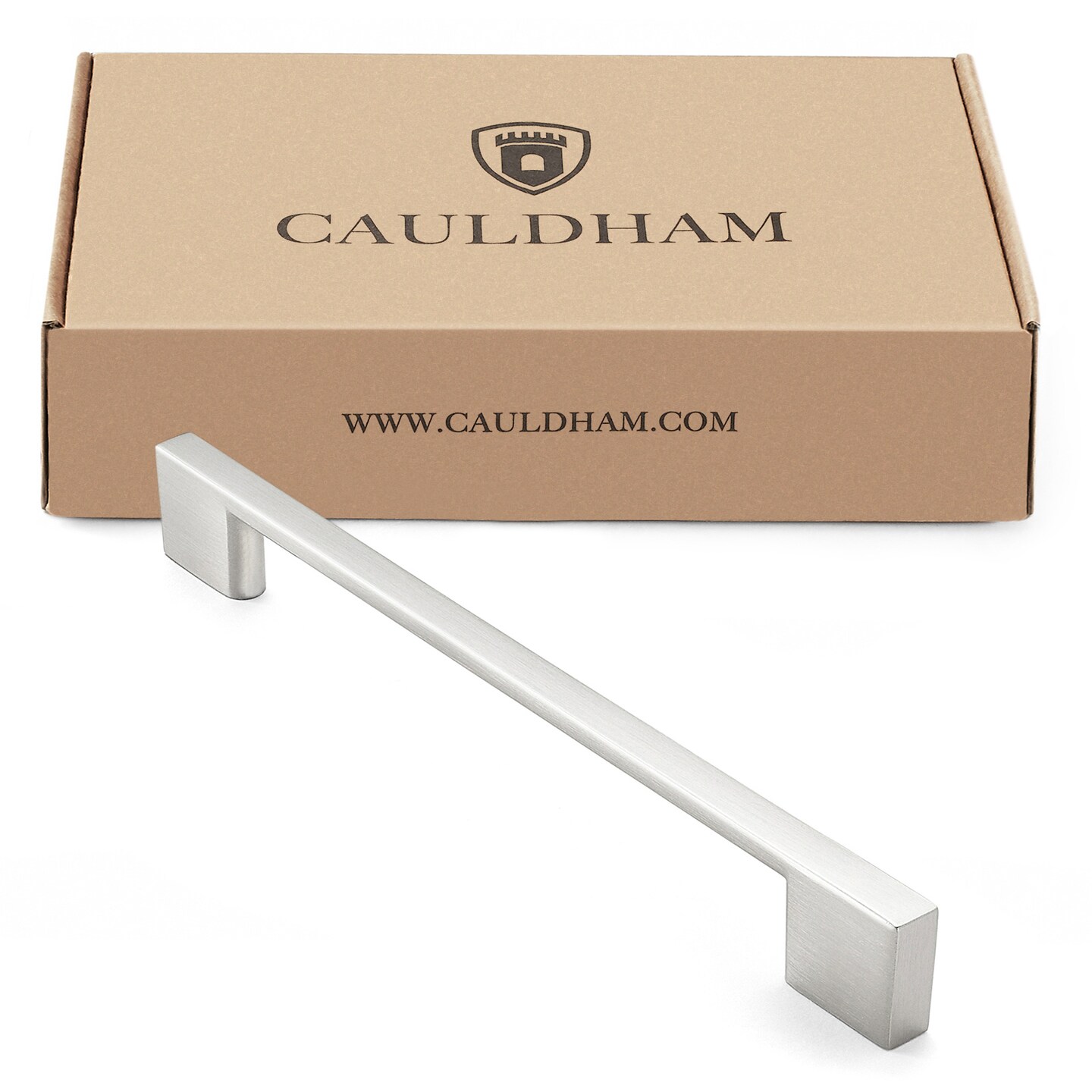 Cauldham Solid Kitchen Cabinet Pulls Handles (6-5/16&#x22; Hole Centers) - Modern Thin Profile Drawer/Door Hardware - Style M255 - Satin Nickel