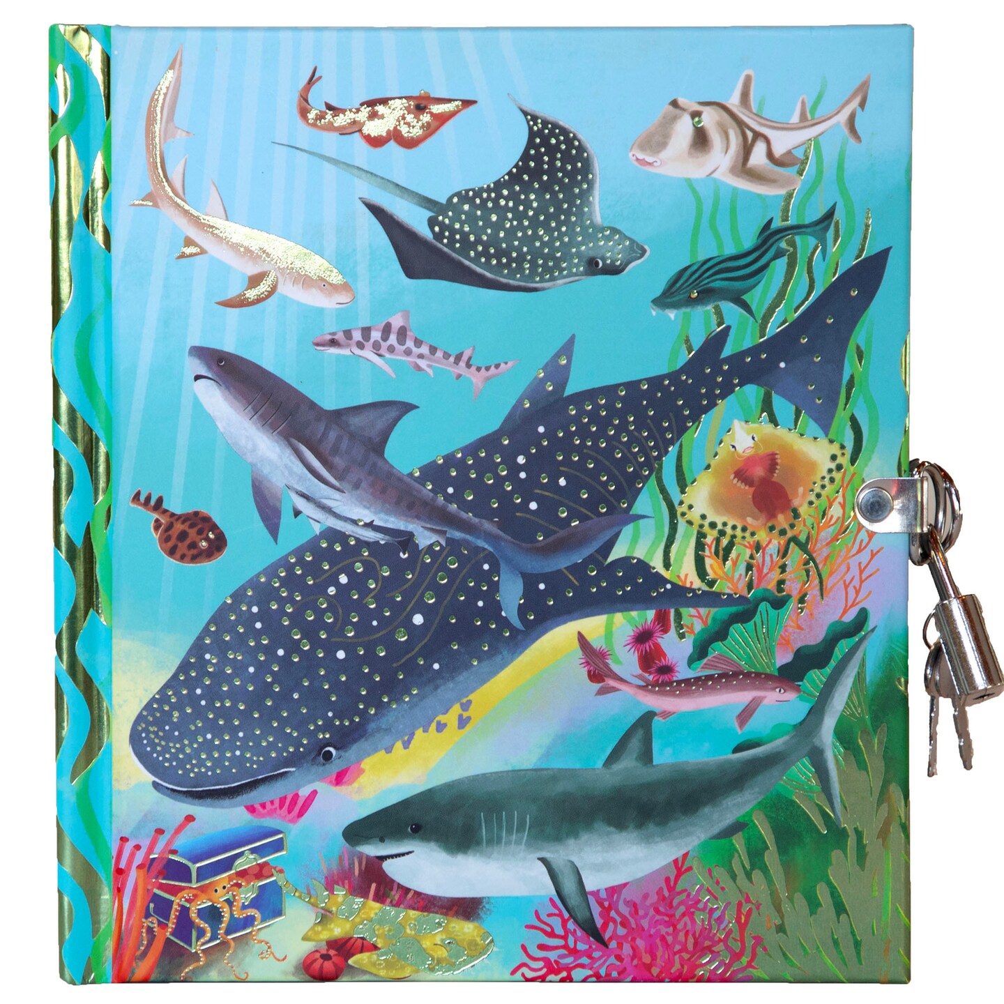 eeBoo: Sharks &#x26; Friends Journal - Includes Lock &#x26; Keys, Foil Cover, 176 Lined Pages, Sketch-Take Notes-Journal, Diary For Kids Ages 6+